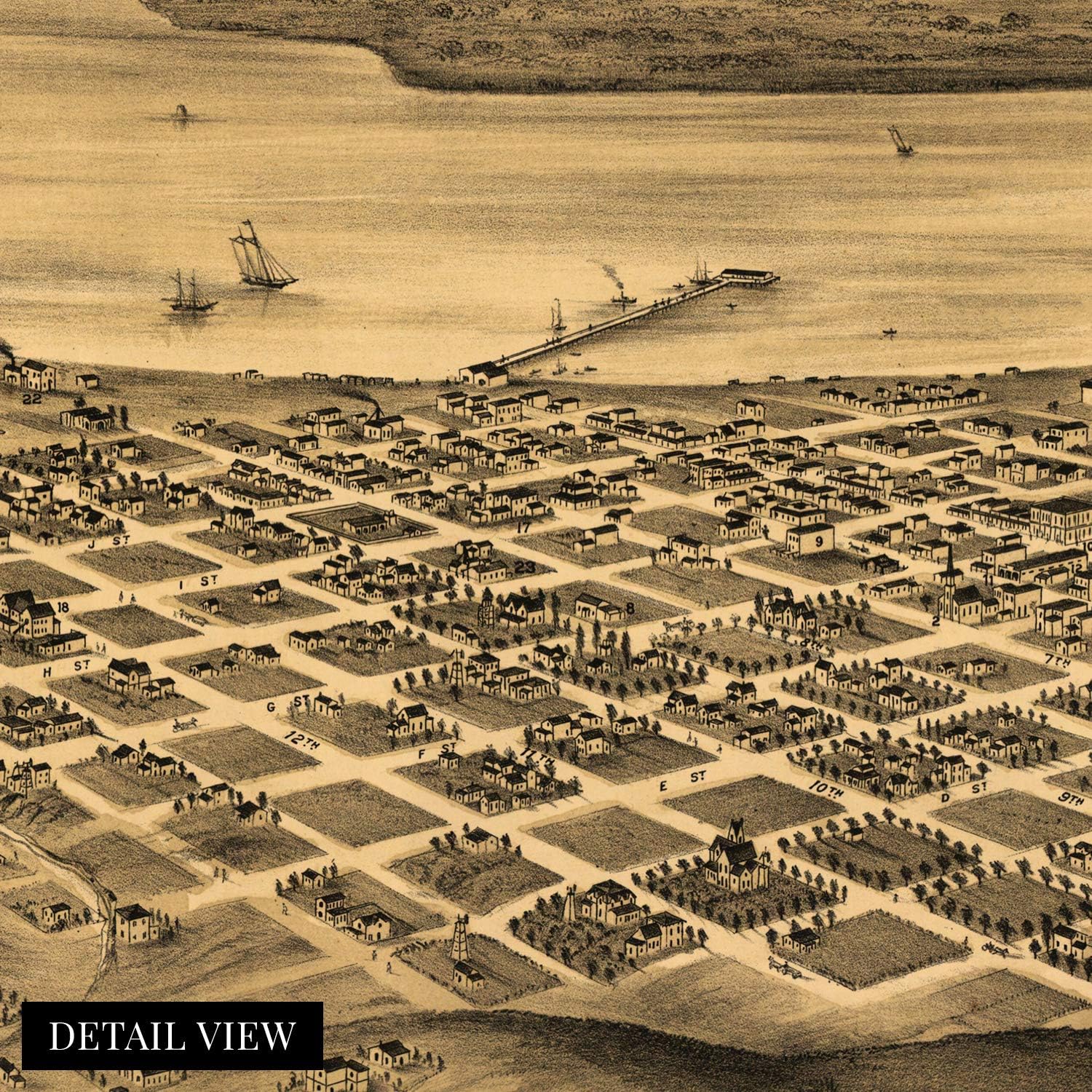 HISTORIX Vintage 1876 San Diego Map Poster - 24x36 Inch Vintage Map of San Diego California - Old San Diego Wall Decor Art - Birds Eye View of San Diego Wall Map Showing Points of Interest