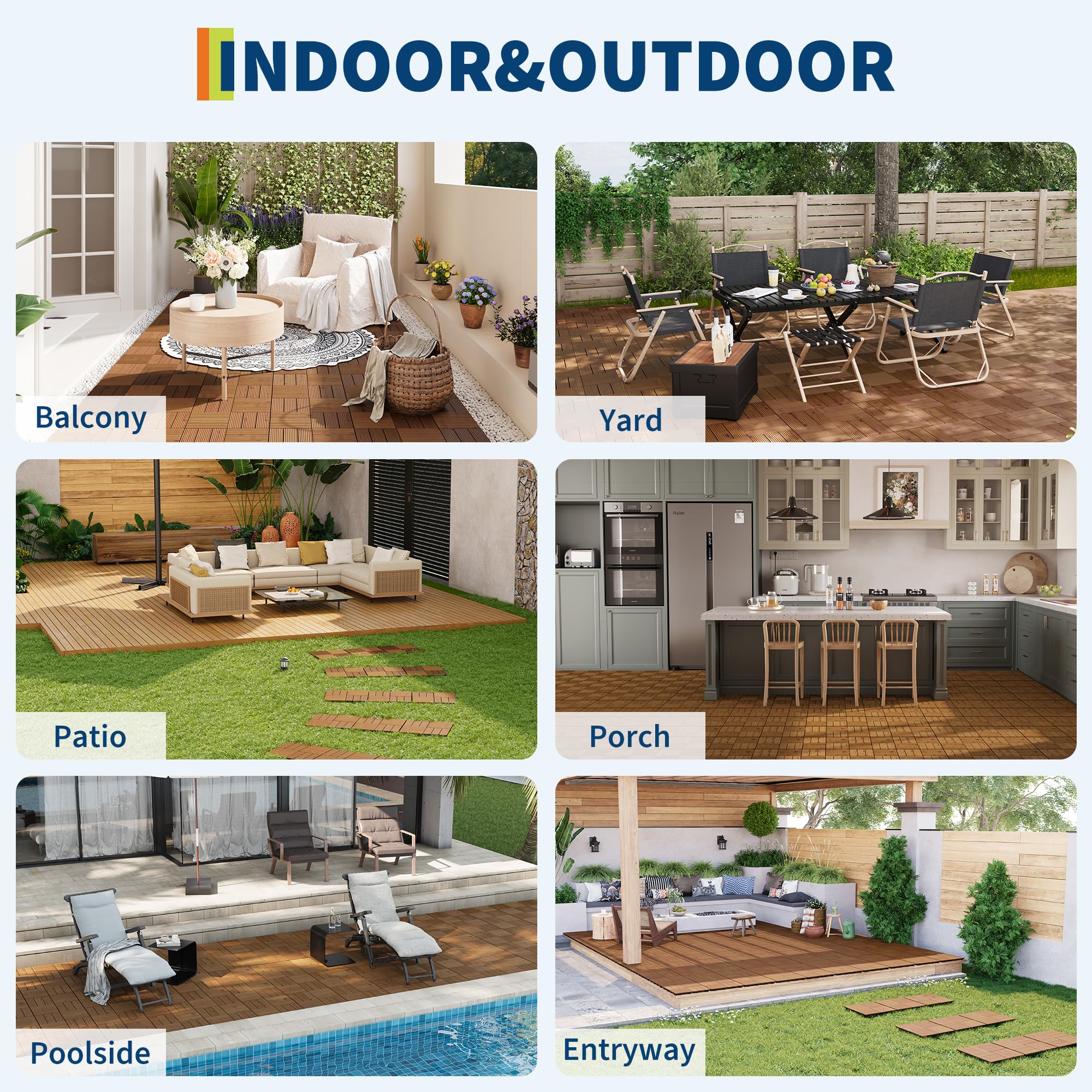 GarveeHome Wetterfeste & rutschfeste Akazienholz Terrassenfliesen 30x30cm – DIY Klicksystem, einfache Installation, robust – Für Balkon, Garten, Pool & Outdoor – 22er Set – Braun lackiert, 22PCS/Set,