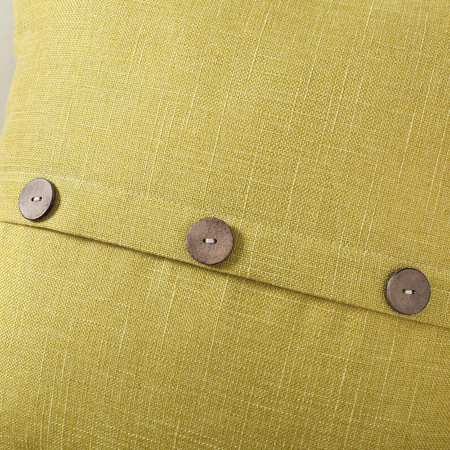 HAUSSY Mustard Yellow Linen Decorative Throw Pillow Covers 20x20 Inch Set of 2,Square Cushion Case with 3 Vintage Buttons,Modern Farmhouse Home Decor for Couch,Bed