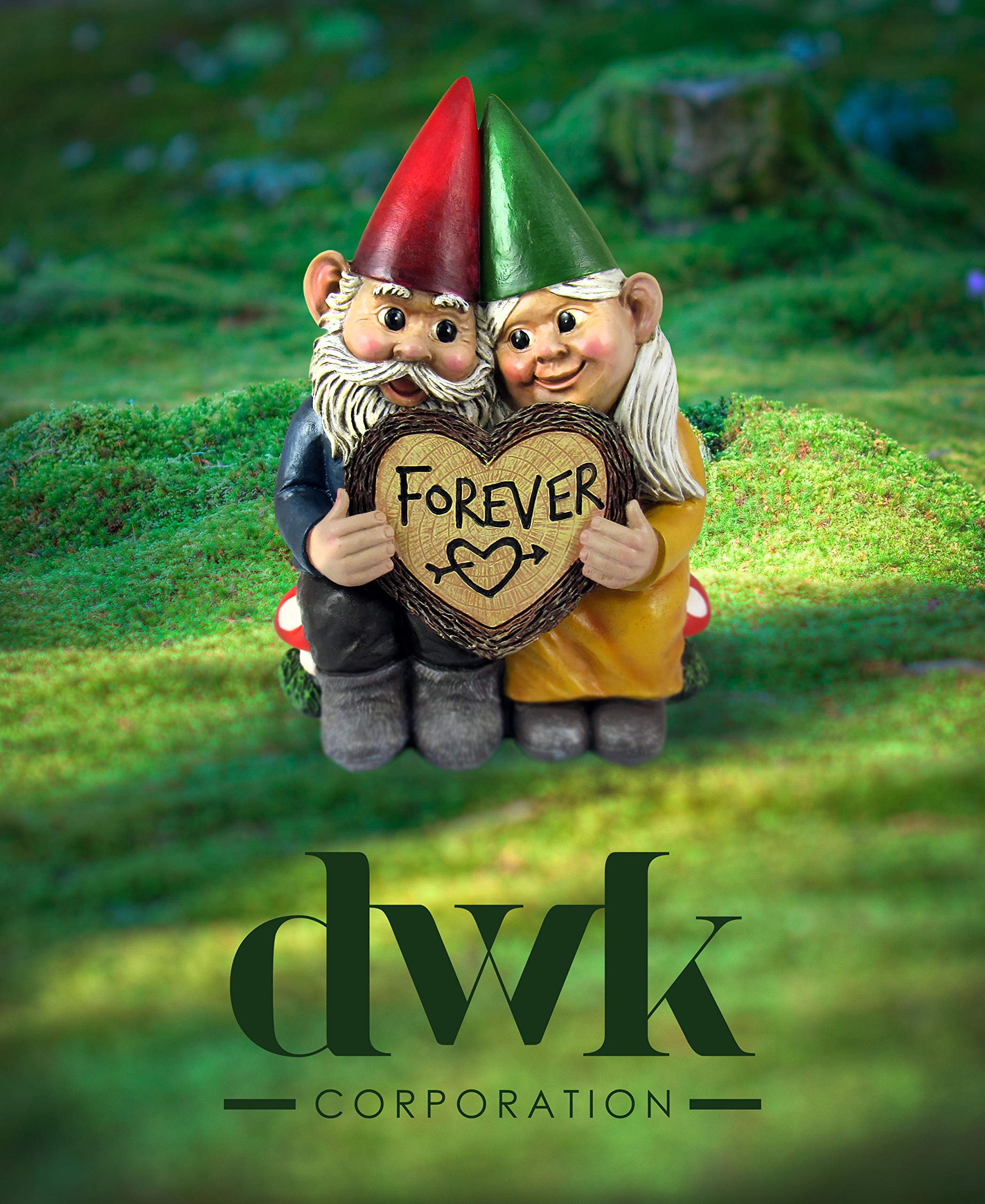 DWK Gnome & Forever – Adorable pareja de gnomos pintados a mano con forma de corazón para siempre, para interiores y exteriores, figura bonita romántica para el hogar, jardín, patio, césped, 6.5