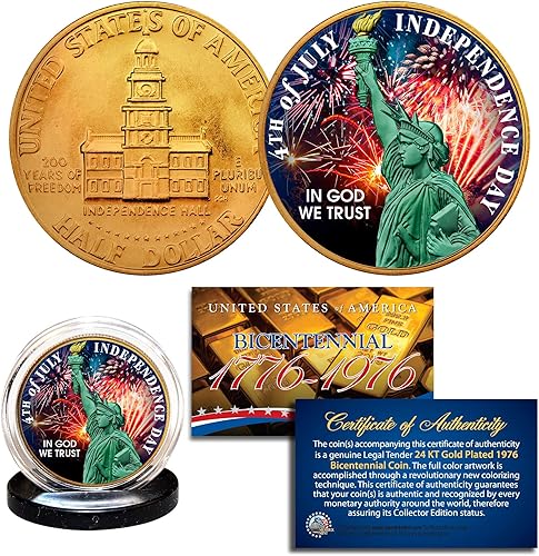 Día de la Independencia 4 de julio de 1976 Moneda bicentenario JFK Half Dollar 24K bañada en oro