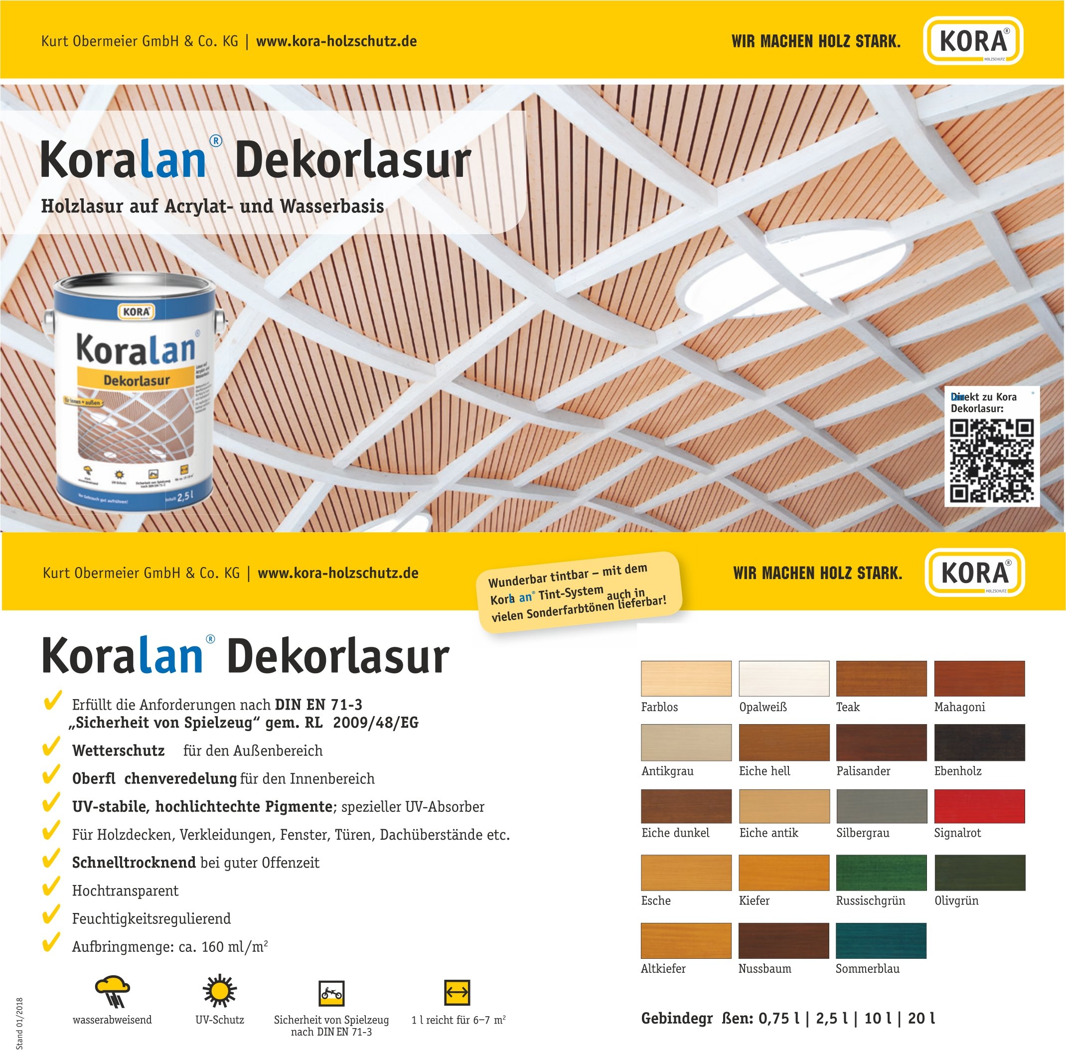 KORA® Koralan® Dekorlasur für Holz – Holzschutzlasur innen & außen, wetterbeständig, UV-beständig, schnelltrocknend, geruchsarm, für Fassaden, Fenster, Türen, etc. (Farblos, 10 Liter)