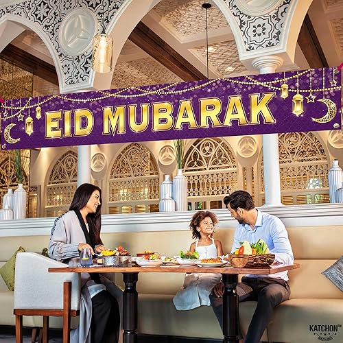Miniatura 8 de KatchOn, Cartel grande de Eid Mubarak - Decoraciones de Eid Mubarak - 120 x 20 pulgadas  Decoraciones de Eid Mubarak para el hogar  Cartel de Eid