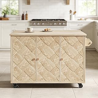 52’’ Mobile Kitchen Island with Drop Leaf Folding Kitchen Island with St...