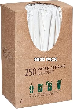 [6000 PACK] Wrapped Disposable Paper Drinking Straws White 7.75 Inches - Compostable, Biodegradable, Earth Friendly Straws, Premium Wrapped Paper Straws for Restaurants, Smoothies, Juice, Cocktail
