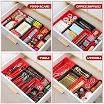 TOOLEAGUE 46Pcs & 5 Tailles Boîte à outils Organisateur Plateau Set avec 15Lb Stylo magnétique de ramassage, corbeille d'organisateur de tiroirs, organisation du garage et atelier de rangement WorkBench Petite partie (noir, rouge)