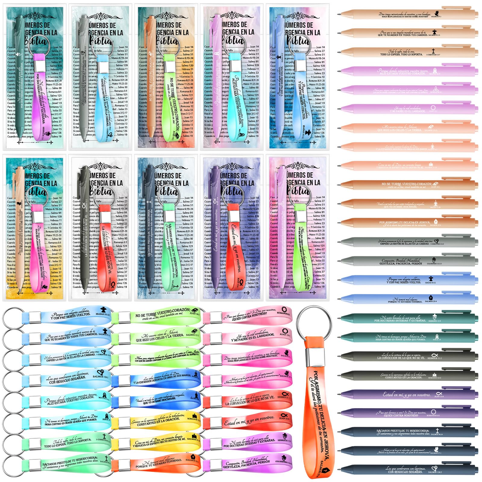 Feifeiya 25 Sets Valentines Christian Church Gift Bulk Bible Verse Pens Religious Silicone Keychains and Bookmarks Appreciation Gifts for Employee