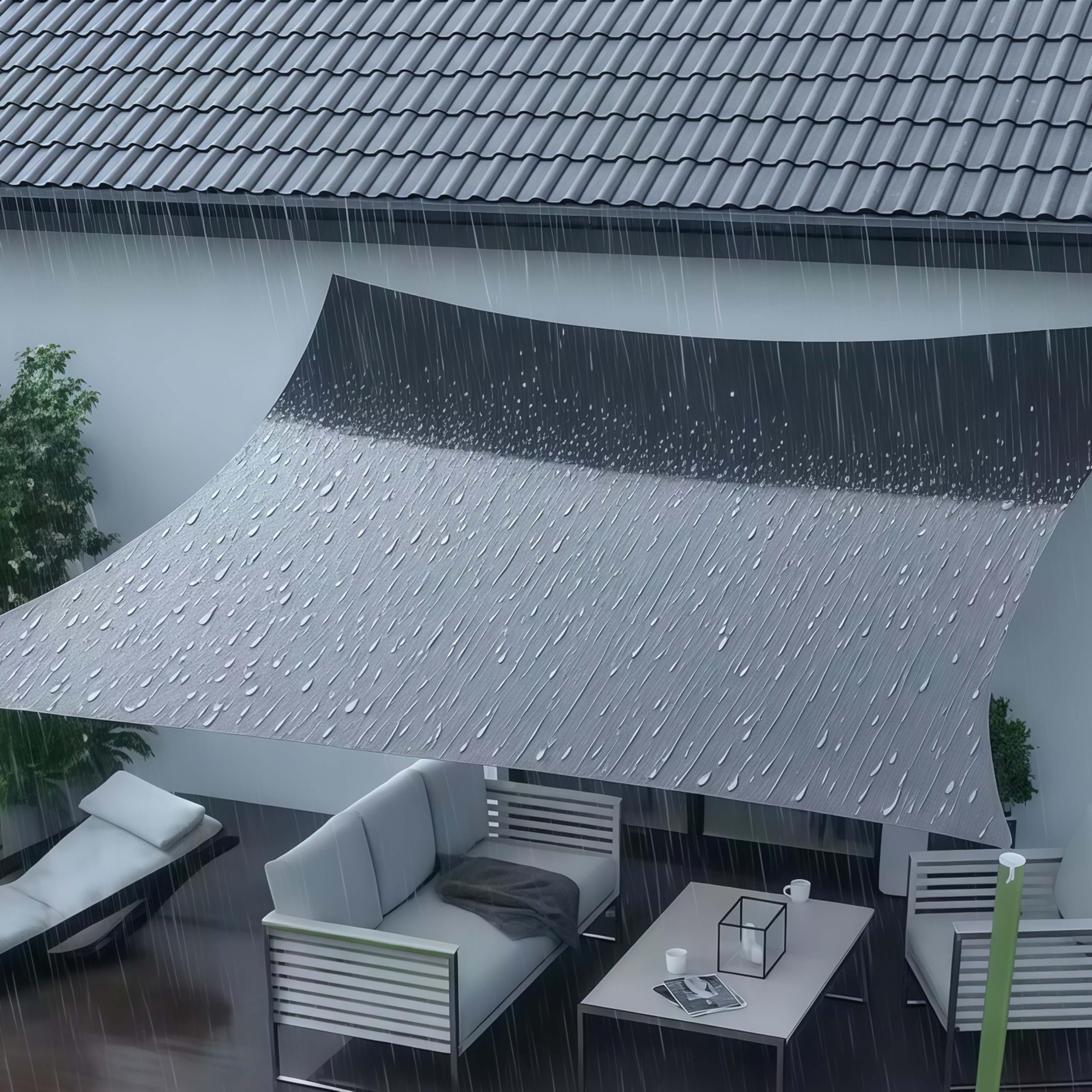 Toldo de vela exterior transpirable con cuerdas de montaje para patios