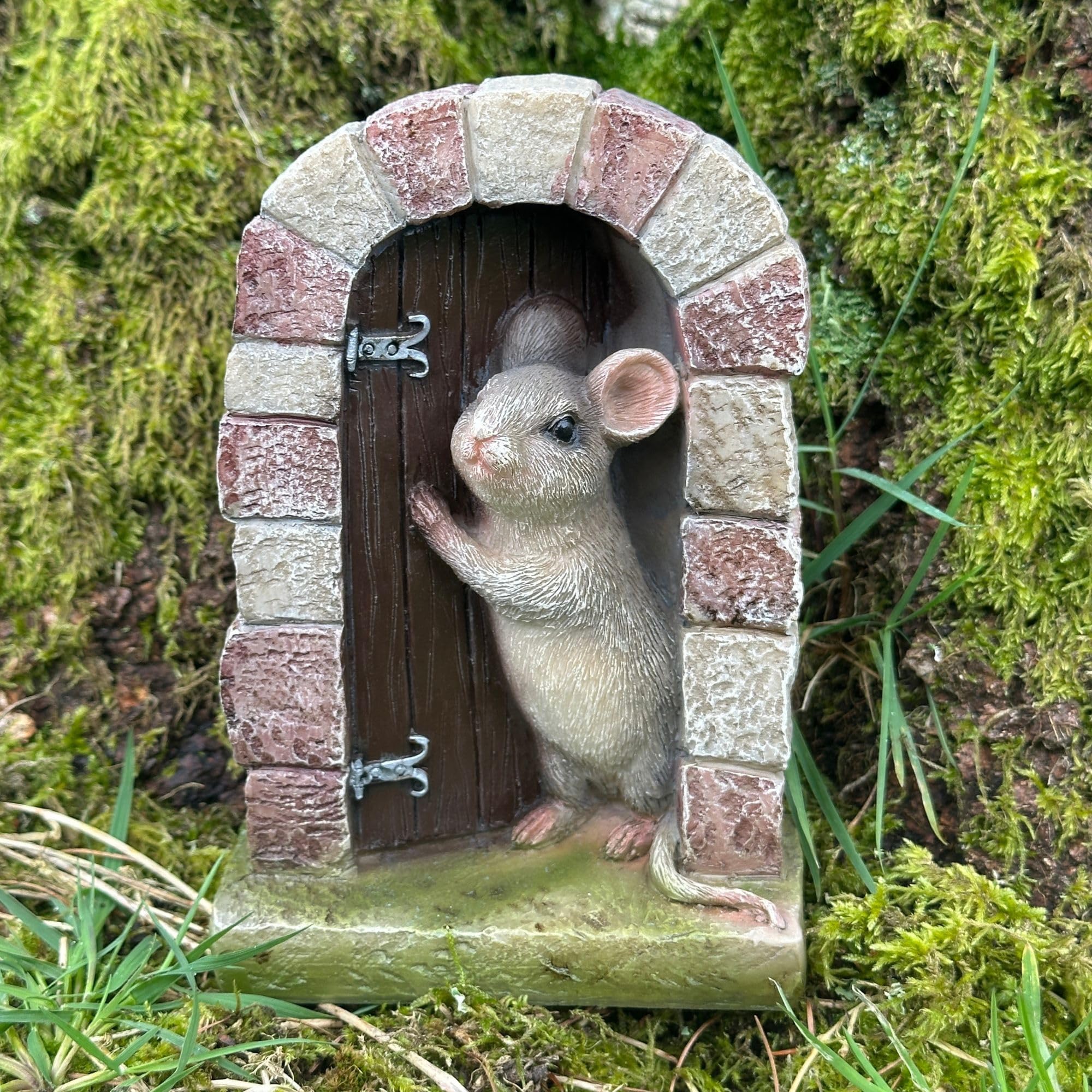 Animal Crackers Heavy resin Mouse doorway fairy garden door ornament decoration mice lover gift (Brown Door)