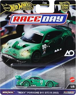 Premium Car Culture Collectible Toy Car, 1:64 Scale Die-Cast Porsche 911 GT3 R, Race Day Vehicle with Real Riders Tires
