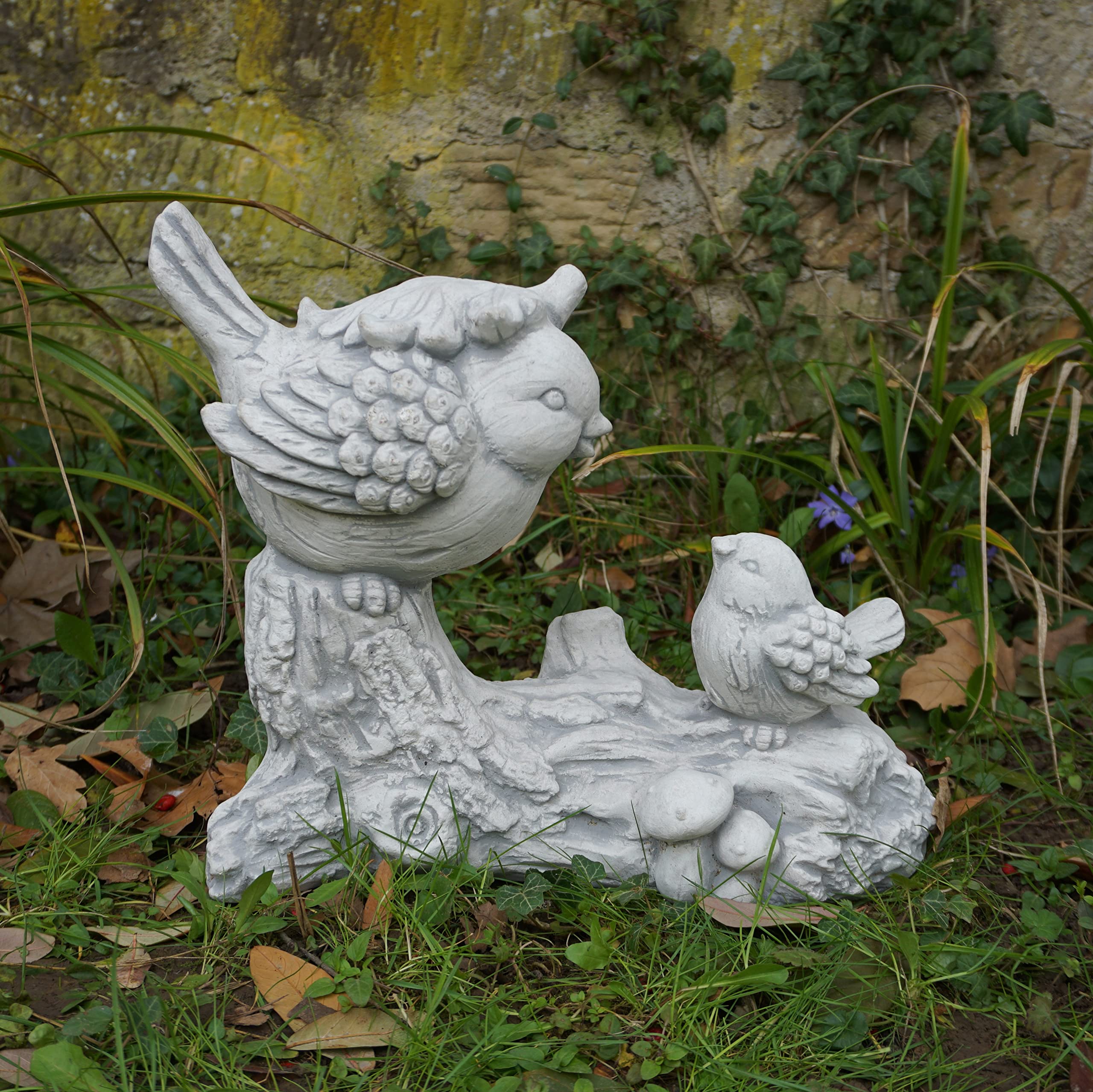 gartendekoparadies.de Masywna kamienna figurka, zabawna para ptaków na gałęzi, wysokość 30 cm, 16 x 39 cm, szara, waga 9 kg, z odlewu kamiennego, odporna na mróz