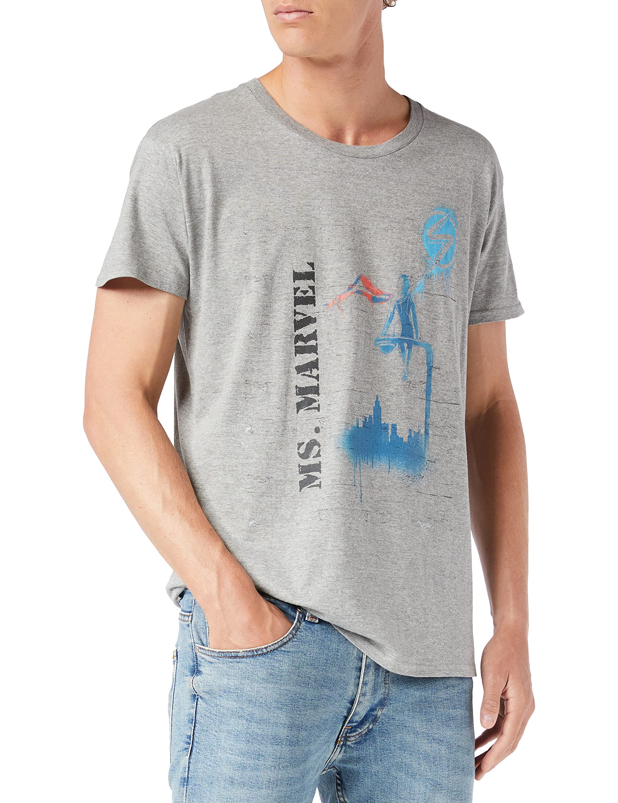 Marvel Men's Melange Grey Uxmissmts006 T-Shirt, Grey Melange, S, S