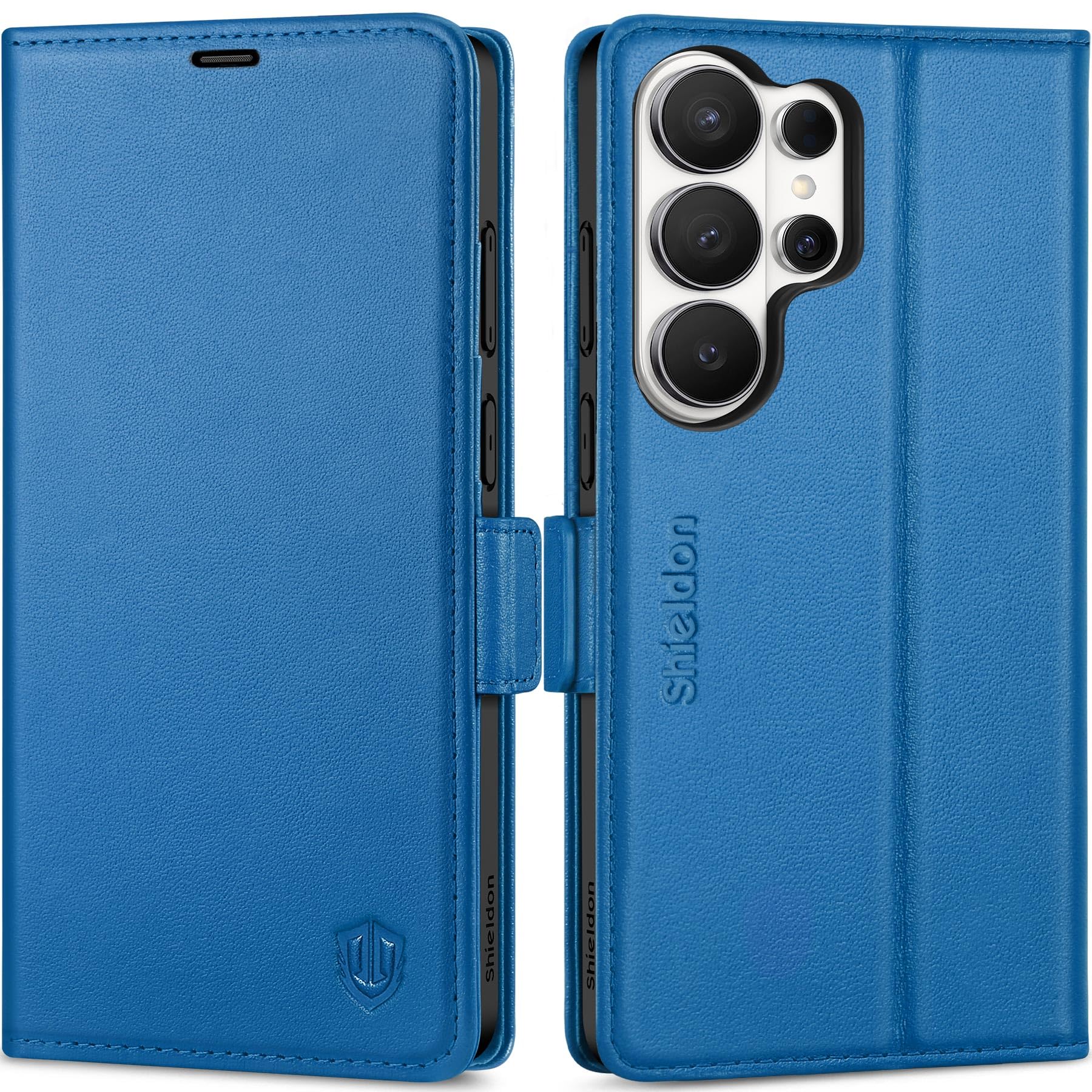 SHIELDON Etui Portfel do Galaxy S26 Ultra 6,9" 2026, Szafirowy Błękit | Prawdziwej Skóry, Etui na Karty, Blokada RFID, Podpórka, Zapięcie Magnetyczne, Etui z Klapką Odporną na Wstrząsy