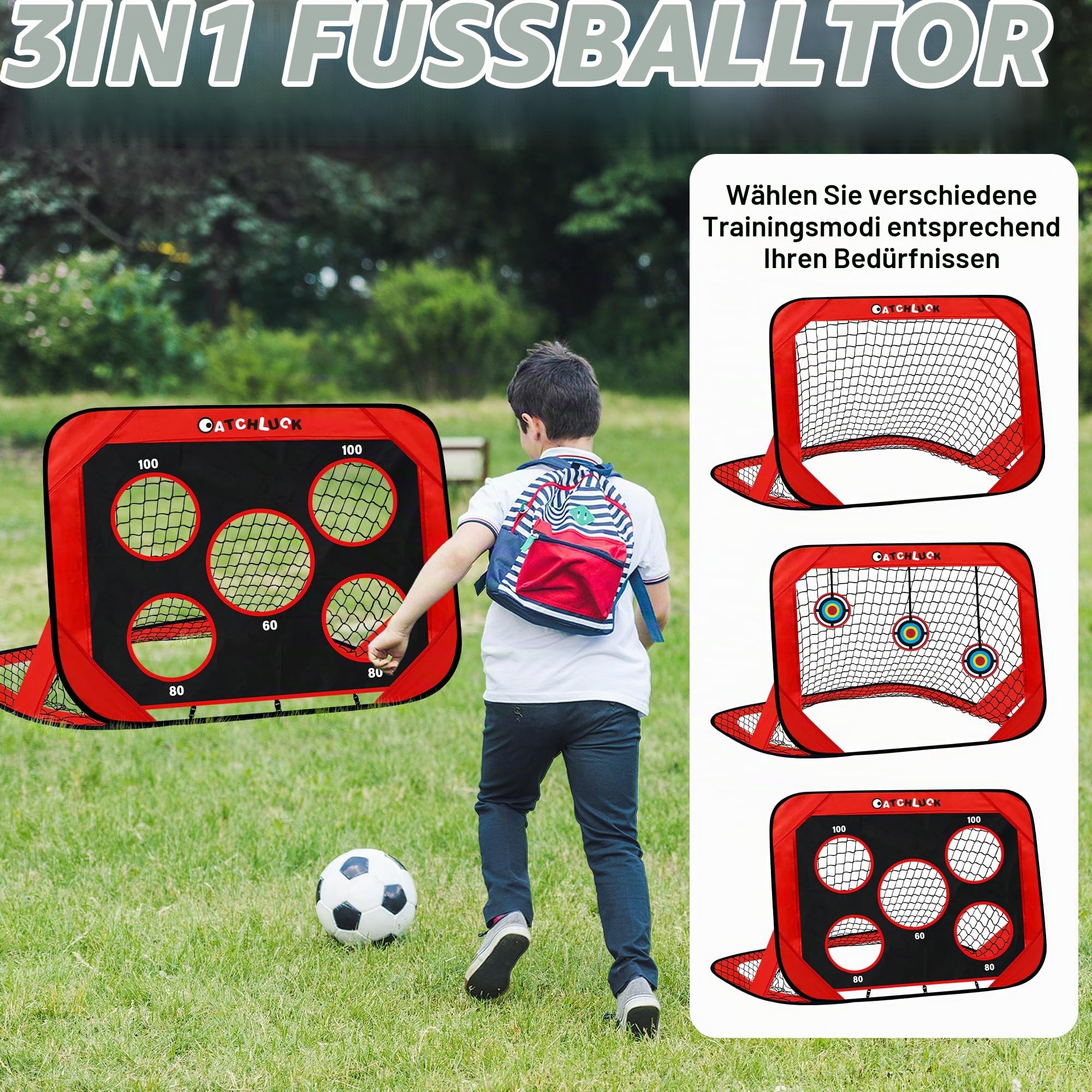 Fussballtore für Garten Kinder Pop Up Fussballtor mit 6 Hindernissen, Zielen und Tragetasche, Tor Kinder Fußball Tore