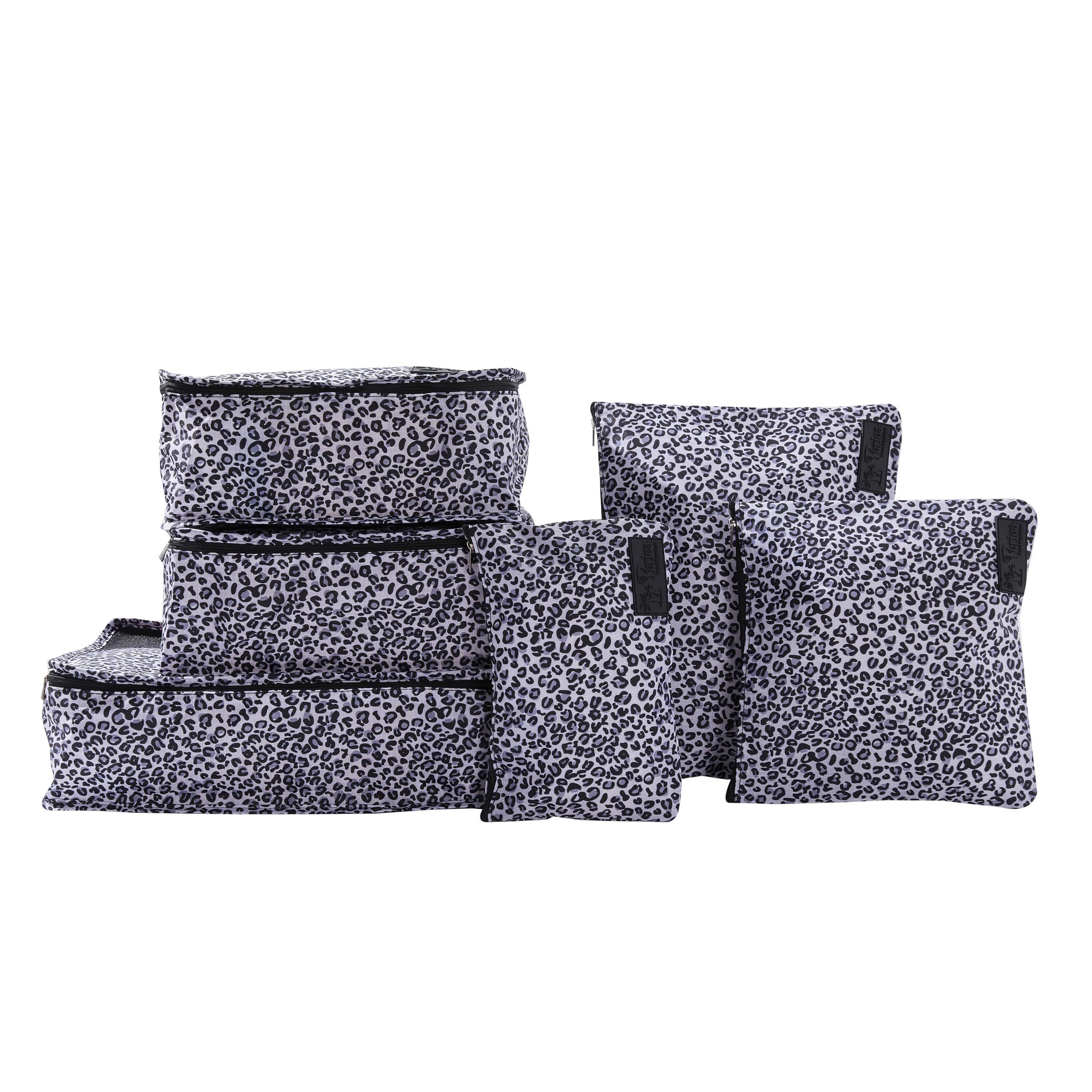 Periea Silver Leopard Lucy Packing Cubes For Suitcases & Carry On Hand Luggage – Set Of 6 Travel Packing Organisers – 6 Colours (Silver Leopard)