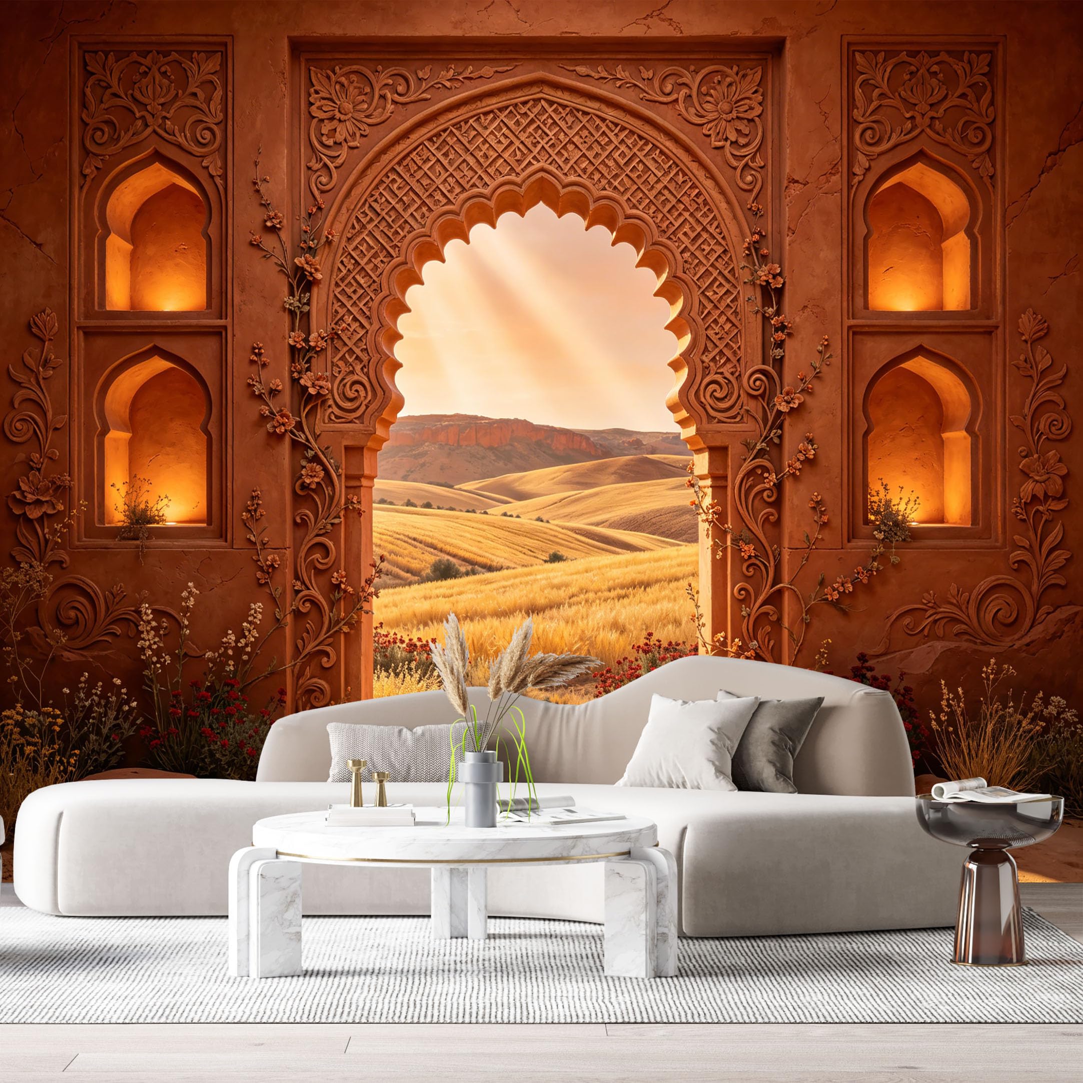 Custom Size Wall Murals Andalusian Gateway Golden Hour Landscape 3D Trompe L'Oeil SelfAdhesiveWall Fabric Removable Wallpaper Wall Decor for Living Room Bedroom Bathroom