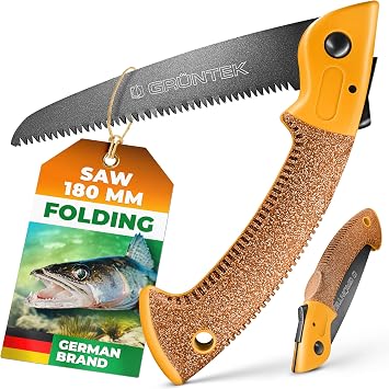 GR NTEK Folding Pruning Saw - Teflon-Coated Blade, Soft Cork Handle - 180mm Hand Saw for Wood and Trees