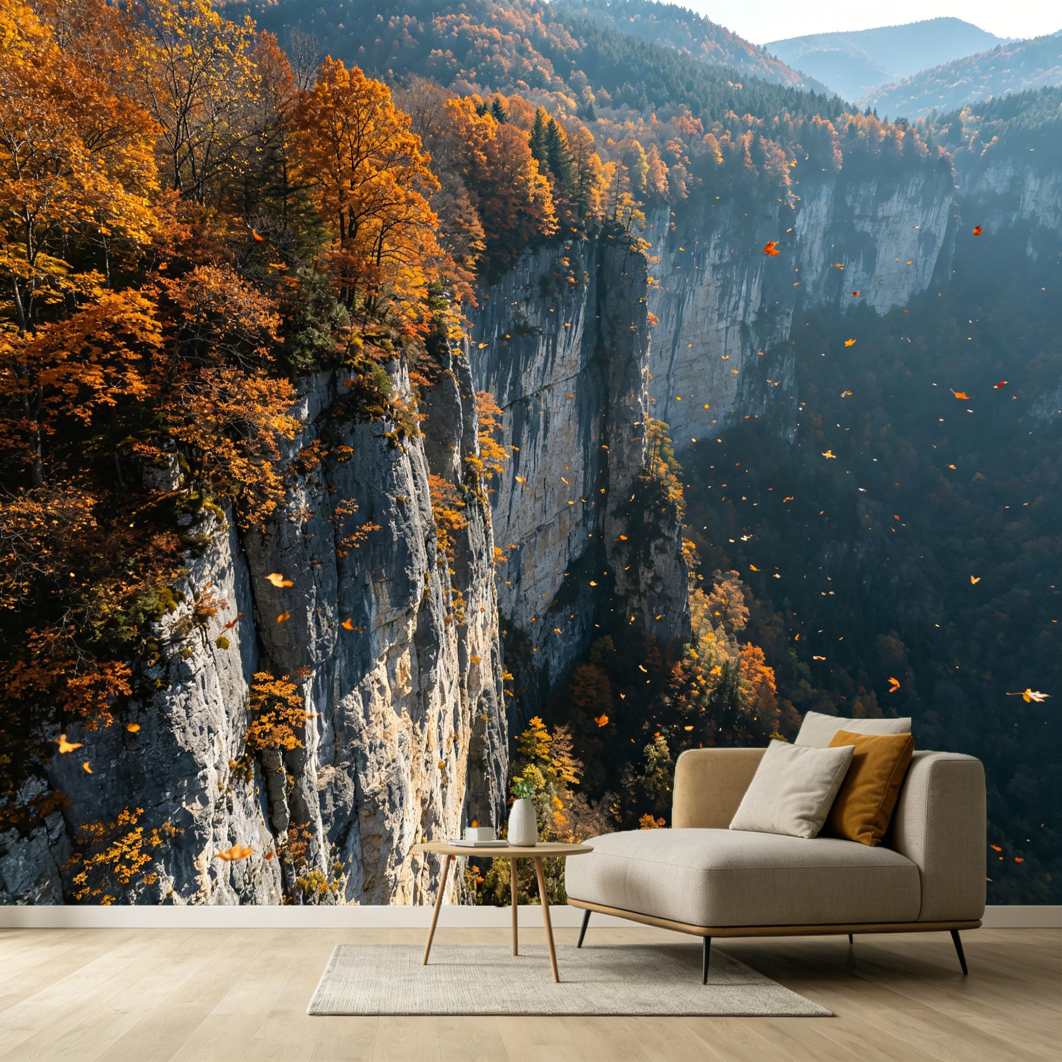 Custom Size Wall Murals Autumn Forest Landscape Mountain Peak Falling Leaves SelfAdhesive Wall Fabric Removable Large Wallpaper for Photo Living Room Interior Decor