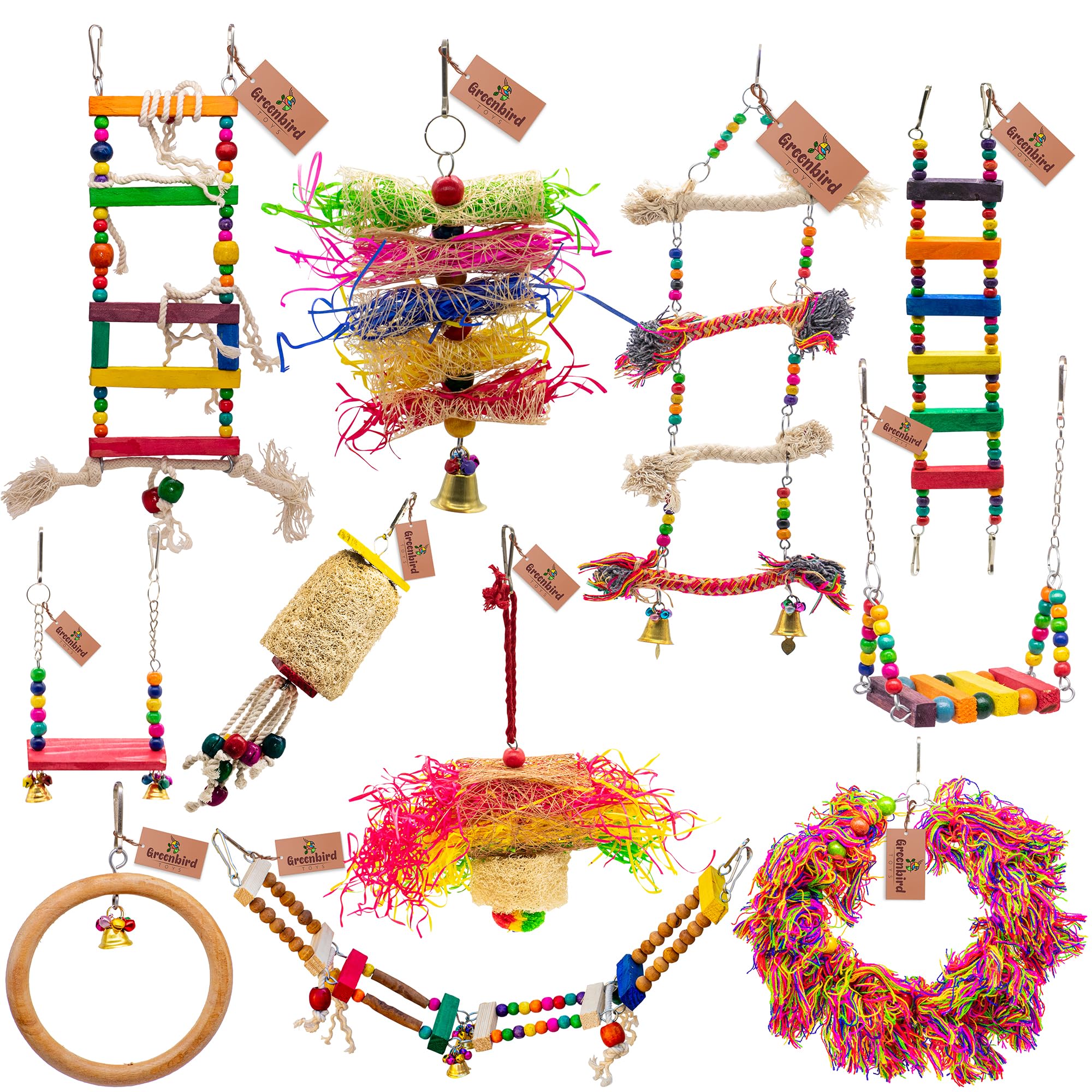 GREENBIRDS Toys Combo of 11 Pcs Include Colorful Wooden Swing, Bird Ladder, Ring Perches, Cage Hangings, Crinkle Foraging Bird Toys, Parrot Toys Cage Accessories Training Aid, Perch for Bird & Parrot (B0DB1VPG7P) Amazon Price History, Amazon Price Tracker