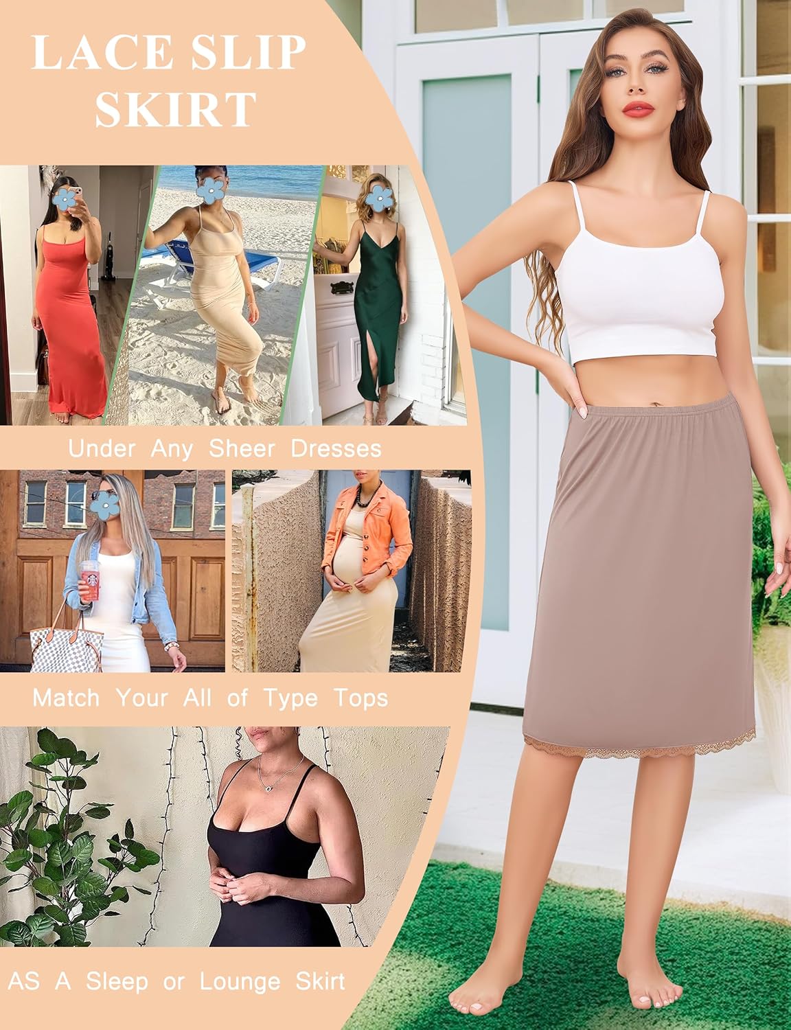 Lovasy 2 Pieces Slip Skirt for Women Lace Half Slips Anti-Static Underskirt Knee Length Under Dress Slips S-3XL - Image 5