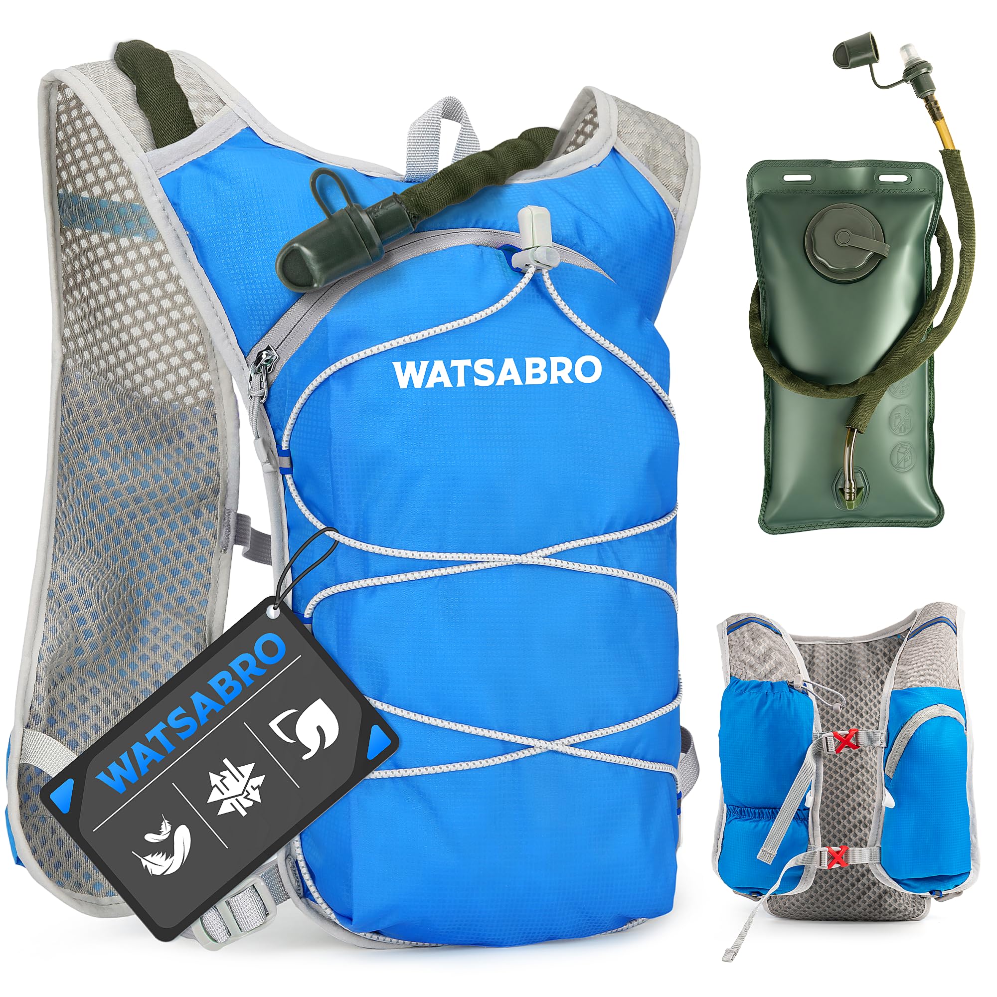 WATSABRO Laufweste für Damen und Herren mit 2L Trinkflasche | 5L Laufrucksack Leicht & Atmungsaktiv | Running Vest Laufweste mit Trinkflasche für Trailrunning Joggen Radfahren