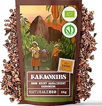 NaturaleBio Roh Kakao Nibs 1Kg. Organic Raw Cacao Nibs. Rohkost, natürlich und rein. Produziert aus der Theobroma Pflanze. Quelle für Magnesium, Kalium und Eisen.