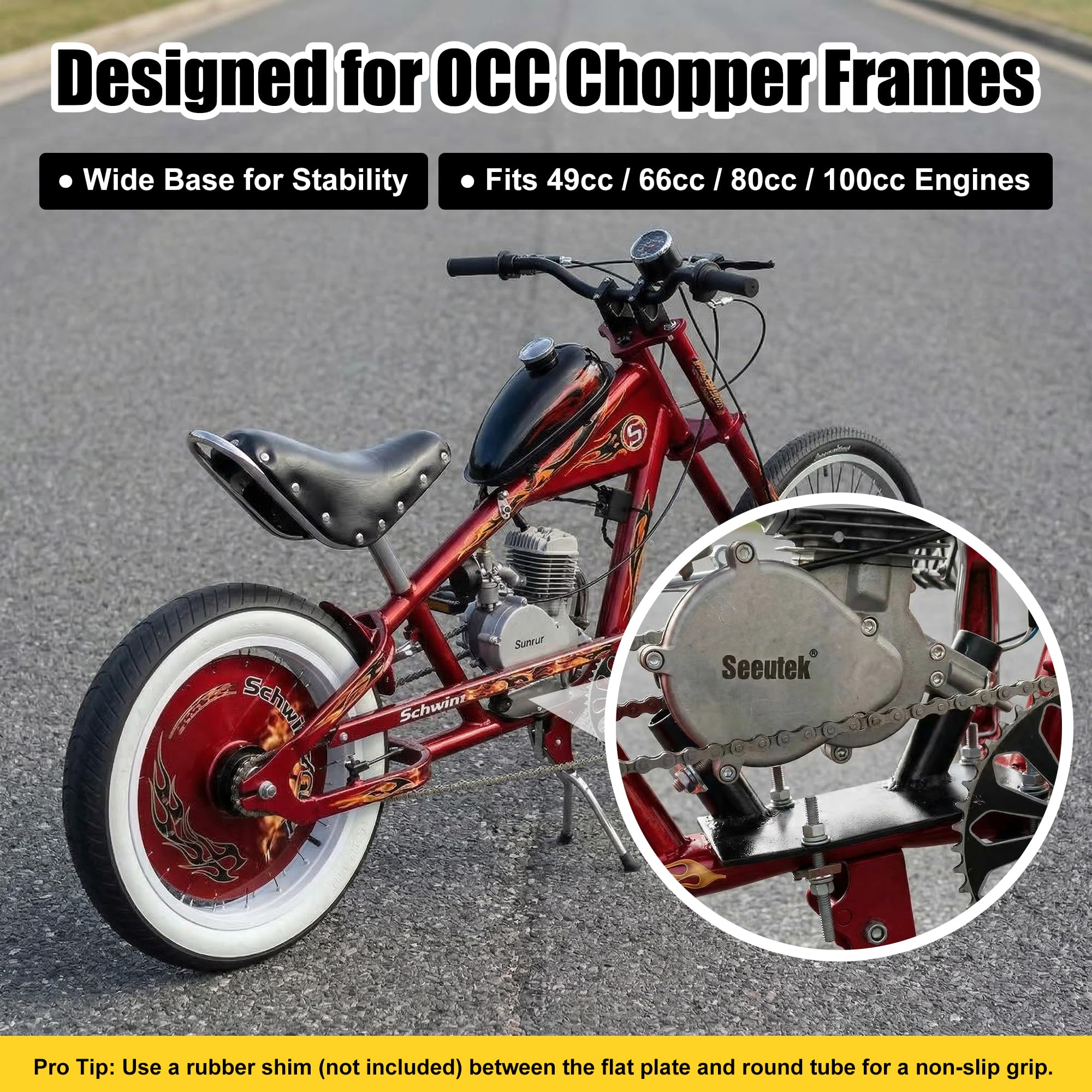 100cc 49cc 66cc 80cc OCC Chopper Gas Motor Bike Engine, 2-Stroke, Fixed Bracket, Stainless Steel, Black Powder Coating : Automotive
