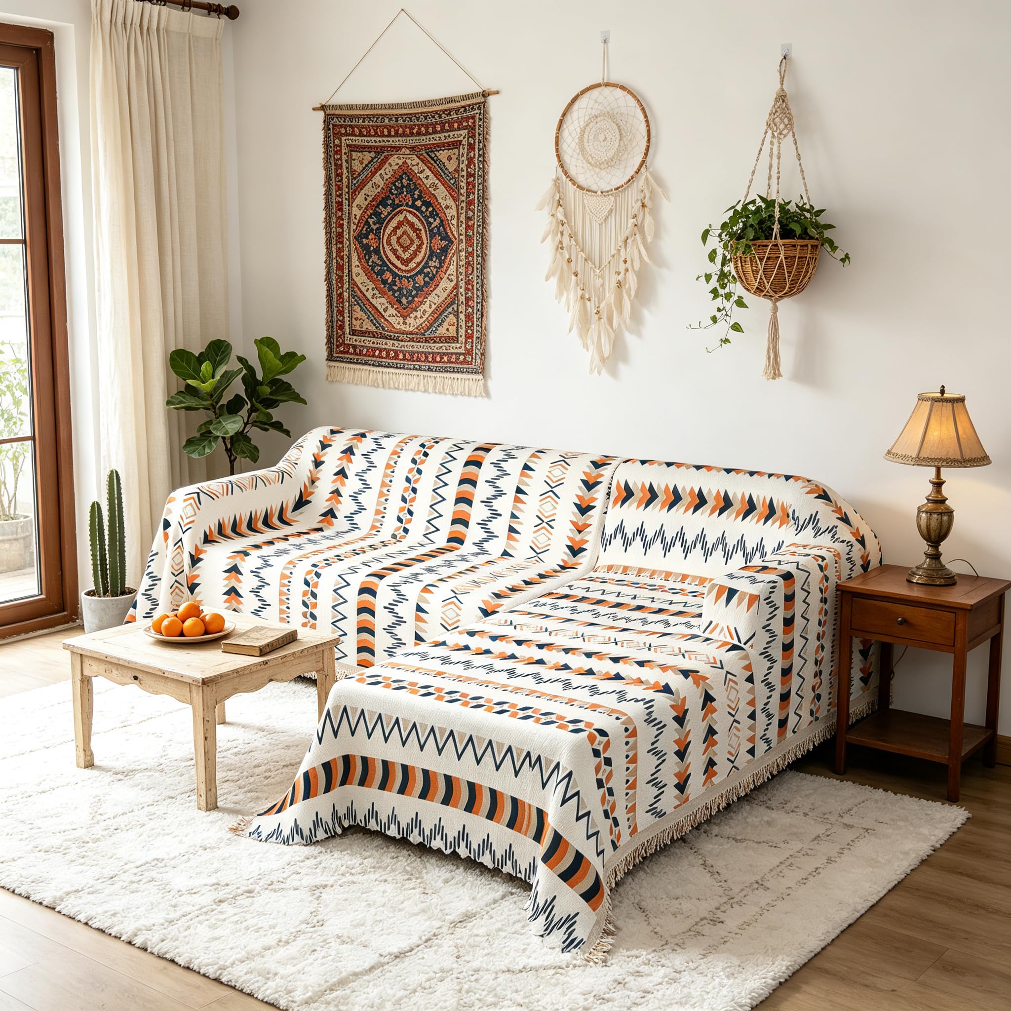 Sectional Couch Covers L Shaped Sofa Cover Blanket 2 Pieces 1OO% Waterproof Couch Cover for Dogs Pets Washable Chenille Sofa Slipovers 71"x118" + 71"x118" (X-Large, Boho Blue Orange)