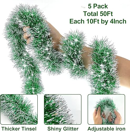 Miniatura 3 de TURNMEON Paquete de 5 guirnaldas navideñas de oropel de 33 pies, decoración metálica, decoración de árbol de Navidad, suministros de fiesta de