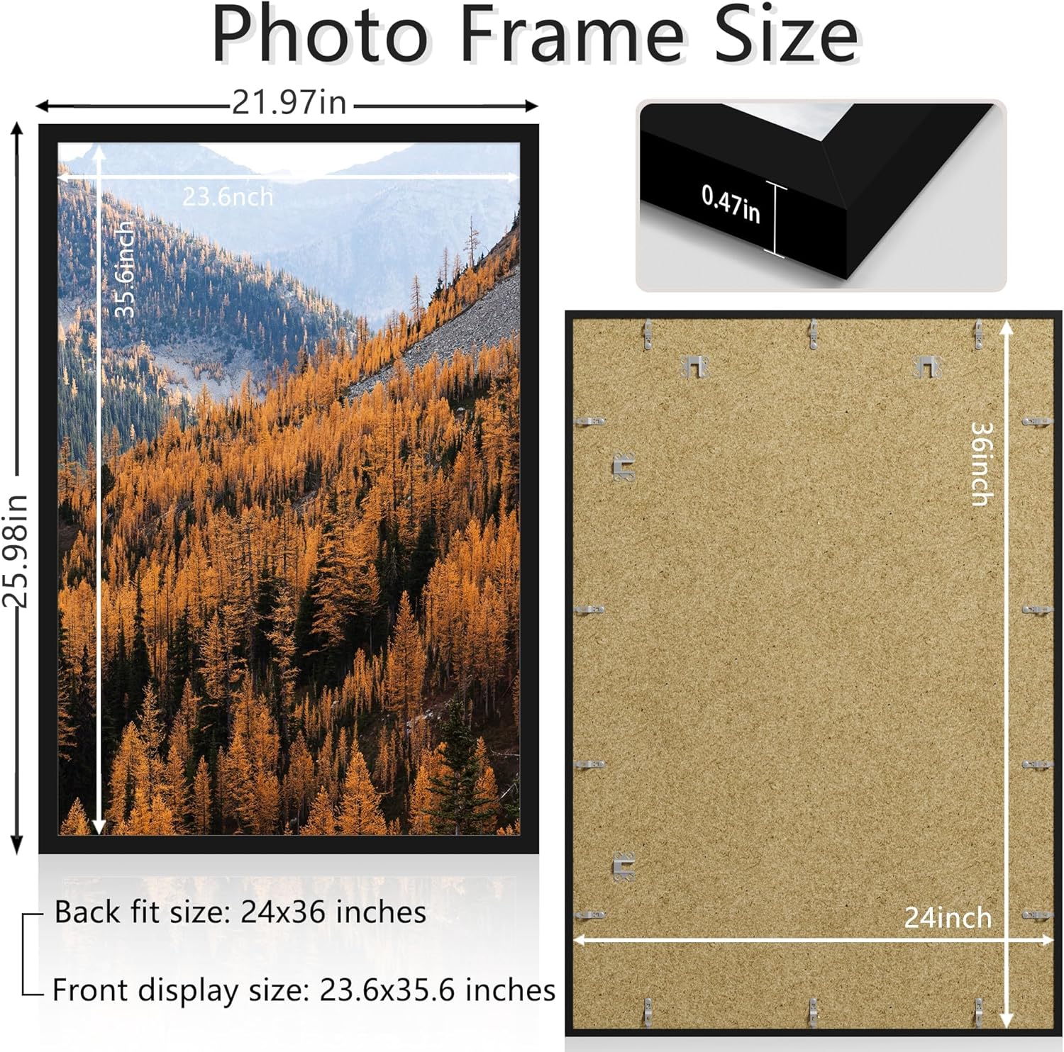 Picrit 24x36 Poster Frame, Picture Frame for Wall Mounting Display, Black