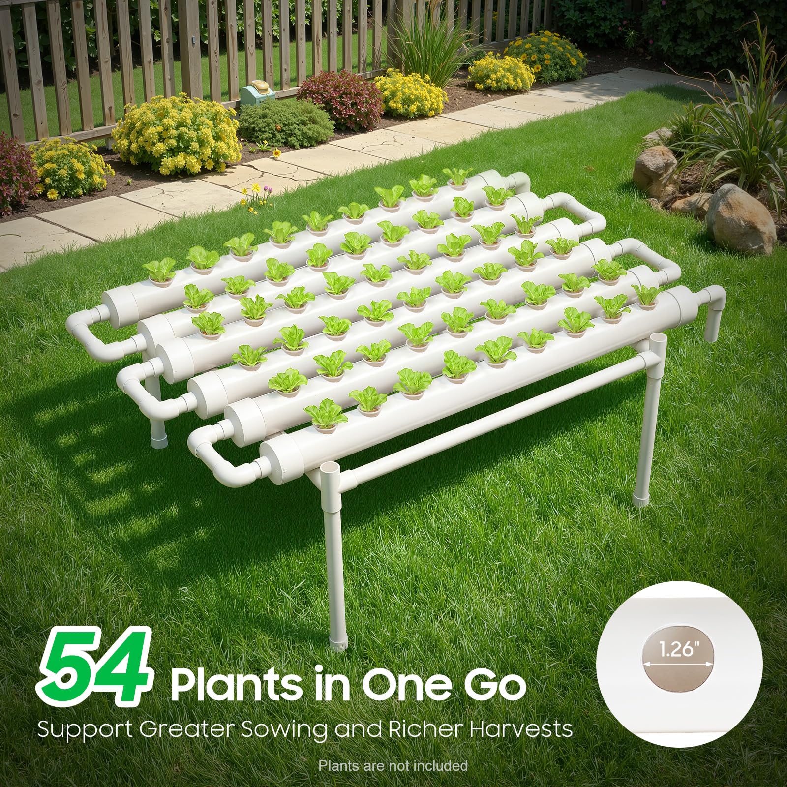 Hydroponic Grow Kit & Hydroponic System - Sistemas de cultivo de plantas sin tierra | Tubería hidropónica de PVC | Sistema de cultivo hidropónico para hortalizas hidropónicas (1 capa, 54 ubicaciones)