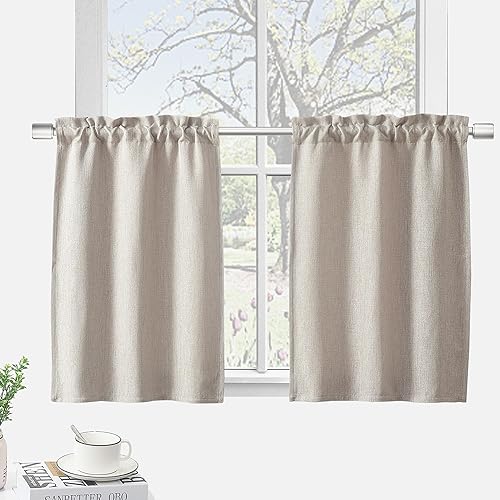 Cortinas de cocina de 36 pulgadas de largo, juego de cortinas y cenefas de cocina, lino texturizado, cortinas opacas para baño, cortinas de baño,