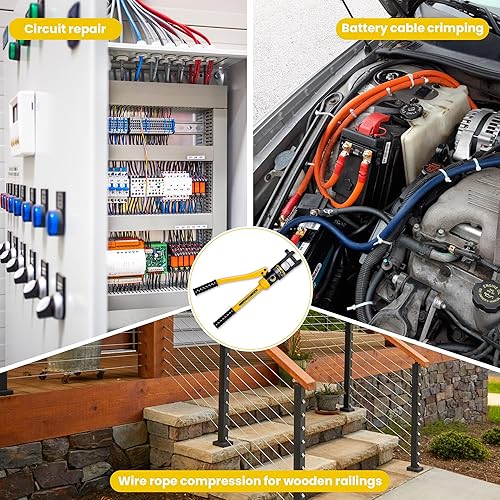 Miniatura 5 de HYCLAT Herramienta de prensado de alambre hidráulico de 16 toneladas, engarzadora de terminal de cable de batería, con 13 pares de troqueles,