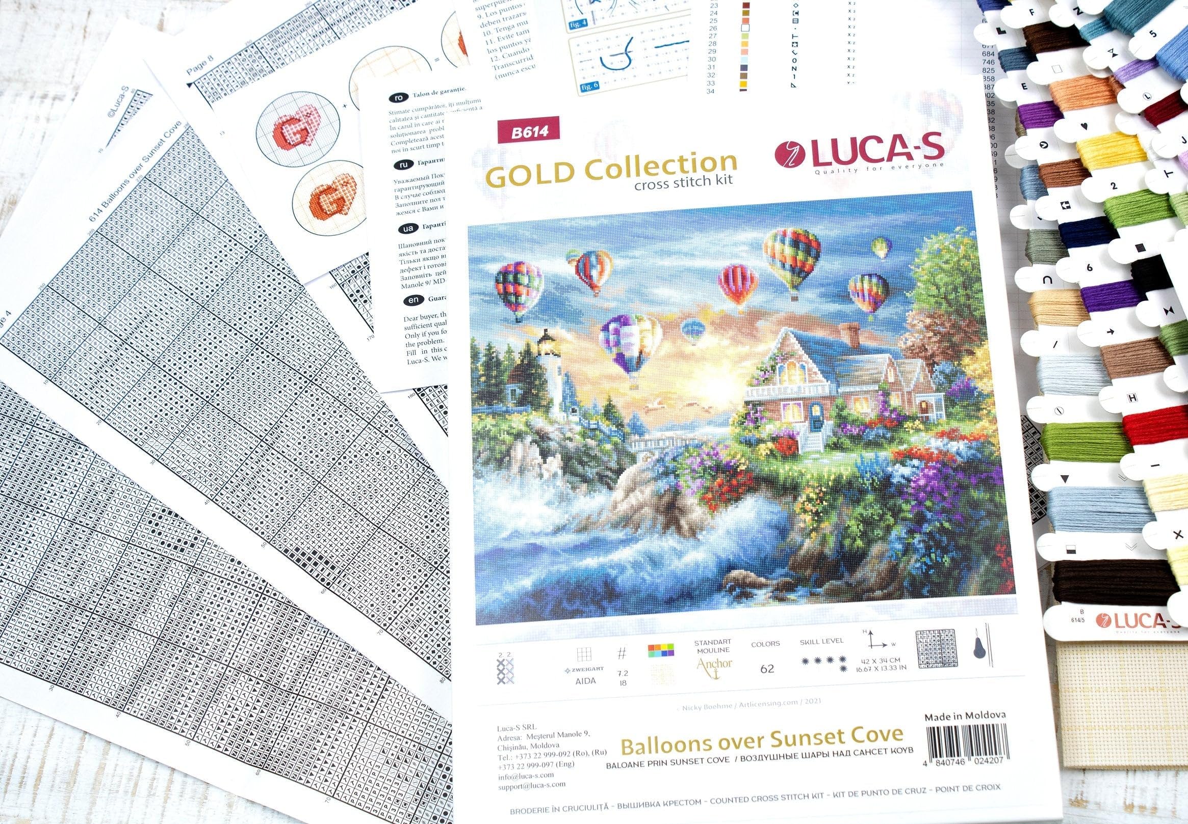 Luca-S SRL Kreuzstich Set Gold Collection Ballons über der Buchtucht Zählmuster, Multifarbig