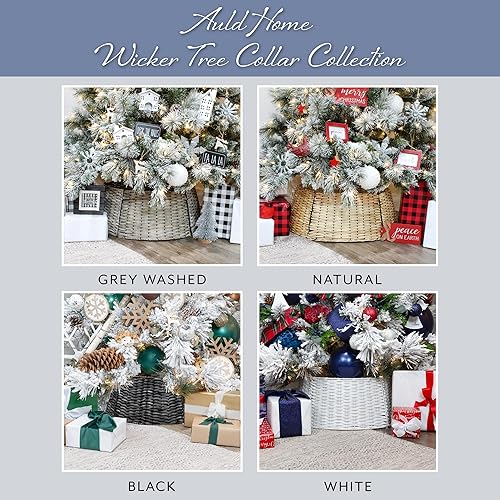 Miniatura 8 de AuldHome Design Collar de mimbre para árbol de Navidad (gris lavado, 29 pulgadas), falda de árbol de sauce grande con tejido de cesta de madera real