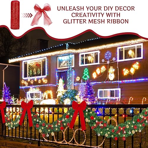 Miniatura 4 de 2 guirnaldas de Navidad de 9 pies, decoraciones de valla de Navidad con luz solar, decoraciones de Navidad al aire libre con lazo y lazos