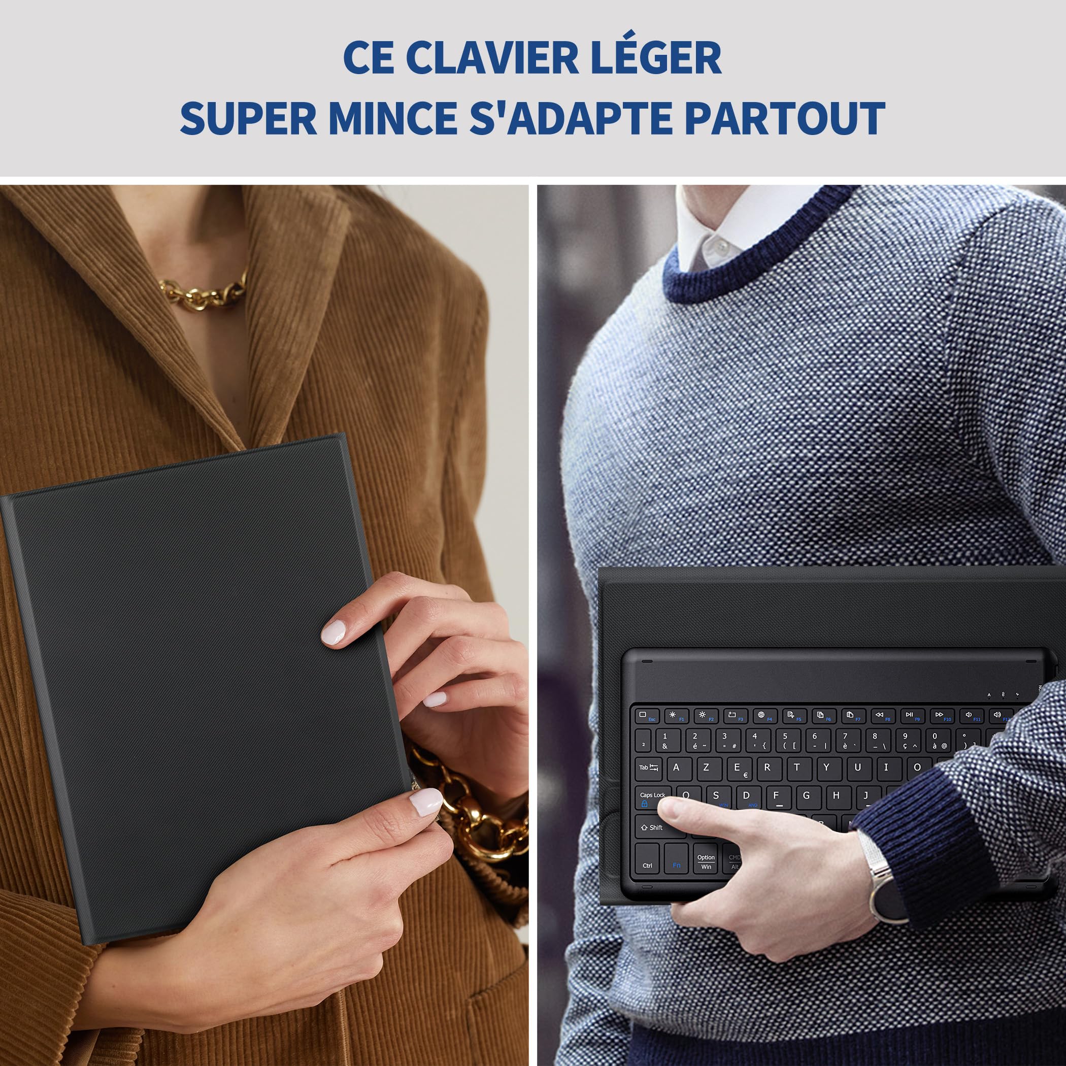 EasyAcc Étui Clavier pour Samsung Galaxy Tab S10 Lite 5G / S10 FE / S9 FE / S9 10.9" / 11" (2025/2023) avec Film de Protection, [AZERTY] Étui de Protection pour Clavier Amovible avec Porte-Stylo, Noir