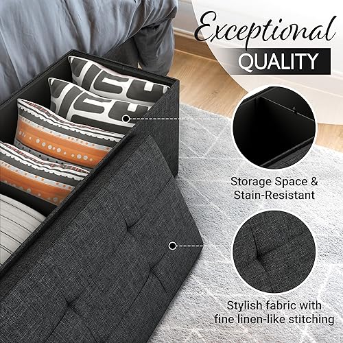 Miniatura 4 de Banco otomano plegable de almacenamiento de 43 pulgadas para sala de estar, dormitorio, entretenimiento de televisión, banco de dormitorio con