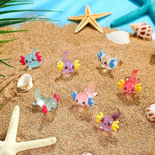 Miniatura 5 de Ferraycle 24 piezas luminosas mini de resina de ajolote de ajolote diminuto figura de animal para bricolaje, paisaje, jardín, casa de muñecas,