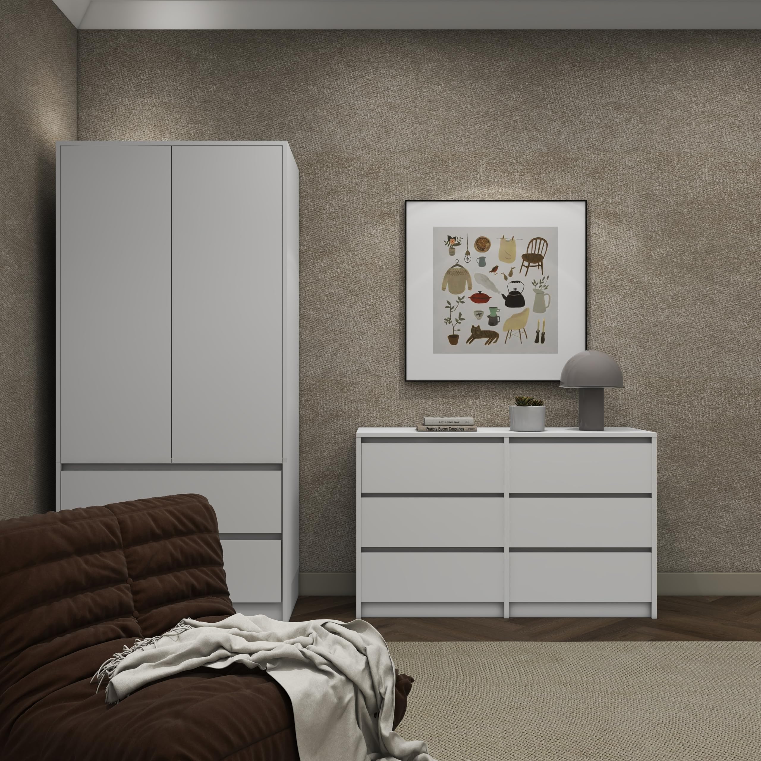 BDW - Cómoda 6 cajones 120 cm - Almacenaje - Cómoda - Bebé, Niños, Adultos, Salón - Construcción sólida - 120x77x43 cm - Cachemira