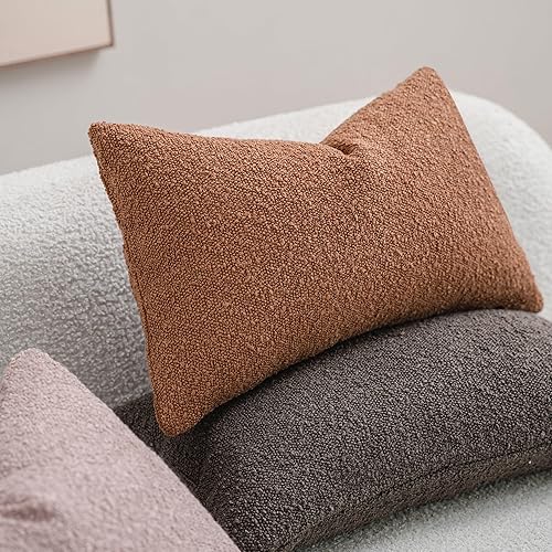 Miniatura 5 de DEZENE Textured Boucle - Juego de 2 fundas de almohada decorativas de 12 x 20 pulgadas, color marrón cacao para cama, sofá, sala de estar, paquete