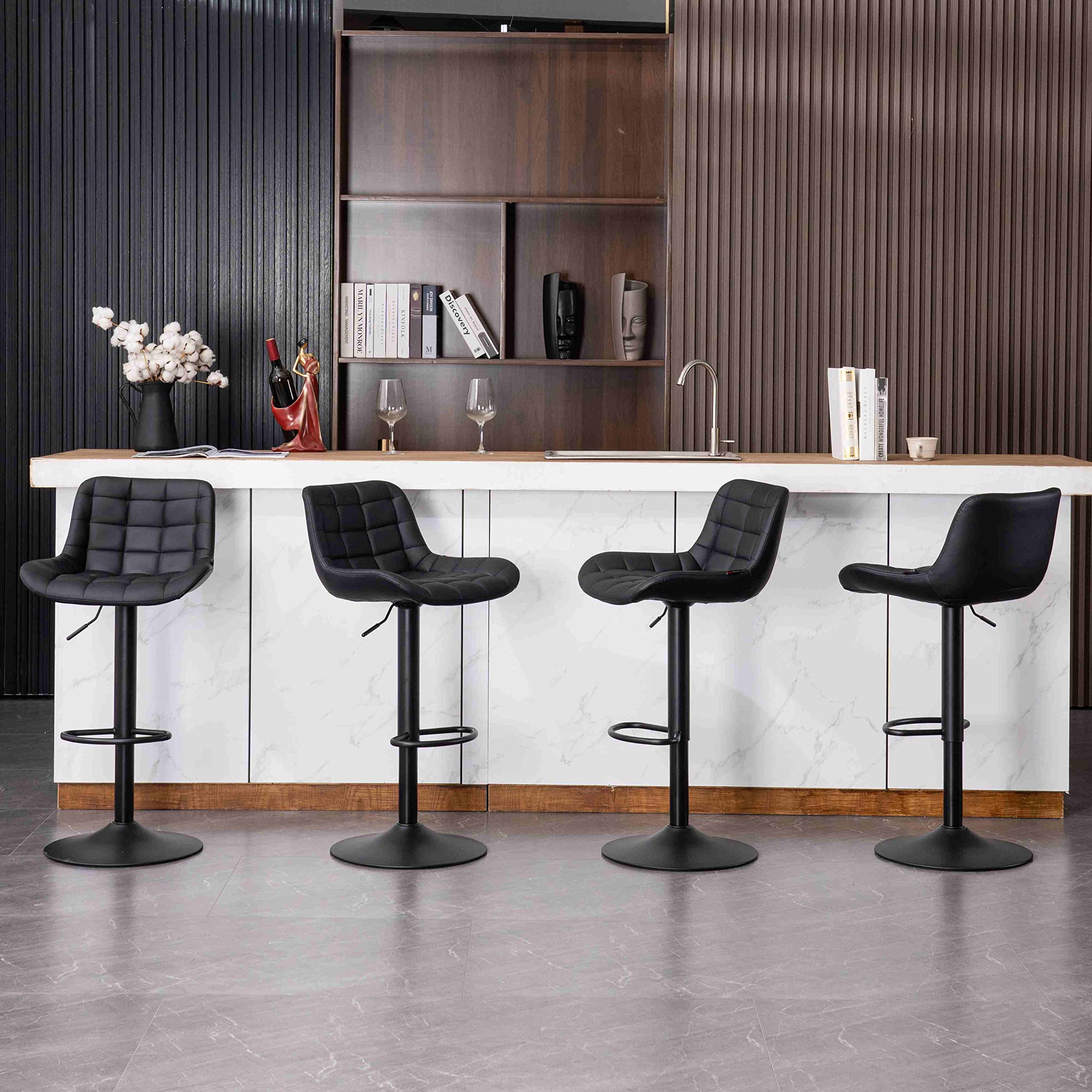 YOUTASTE Black Bar Stool Set of 2 PU Leather Padded Counter Height Bar