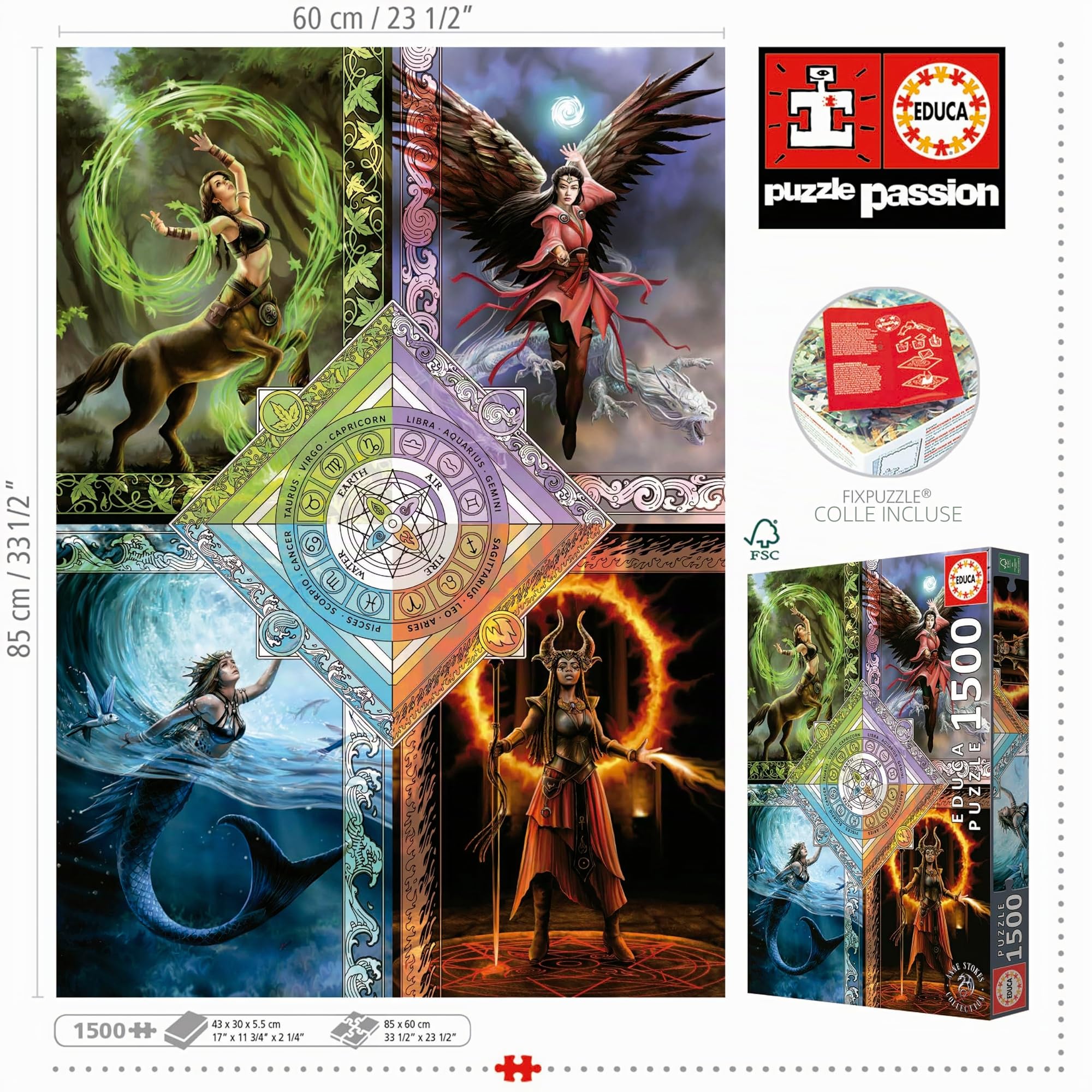 Educa - Puzzle de 1500 pièces pour Adultes | Elemental Magic Star Chart, Anne Stokes. Mesure: 85 x 60 cm À partir de 14 Ans (19941)