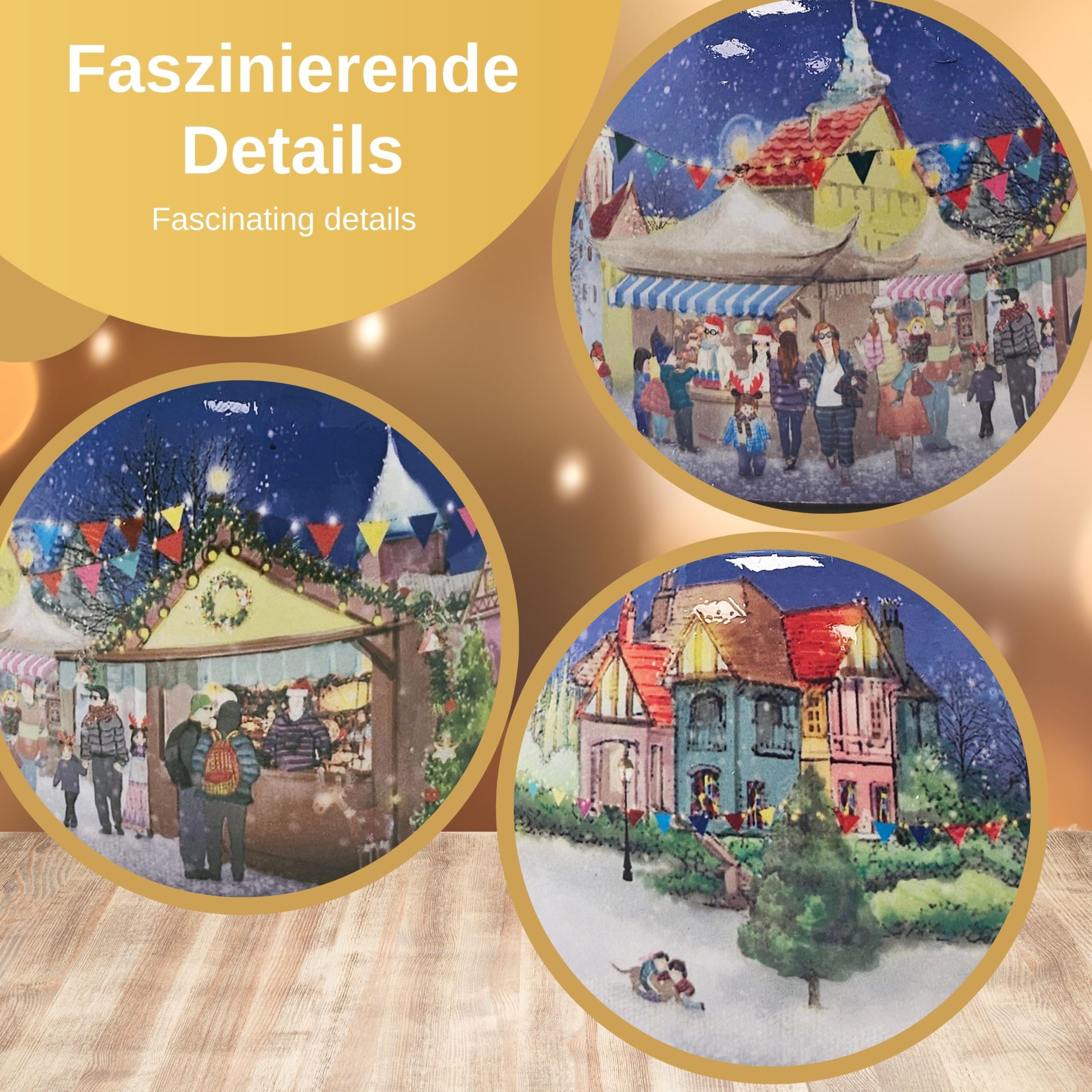 Schneekugel Weihnachten Spieluhr | Mega Schneekugel Nostalgischer Weihnachtsmarkt | mit Musik Winter Wonderland | H:20 cm B: 15 cm | Schüttelkugel | 20065