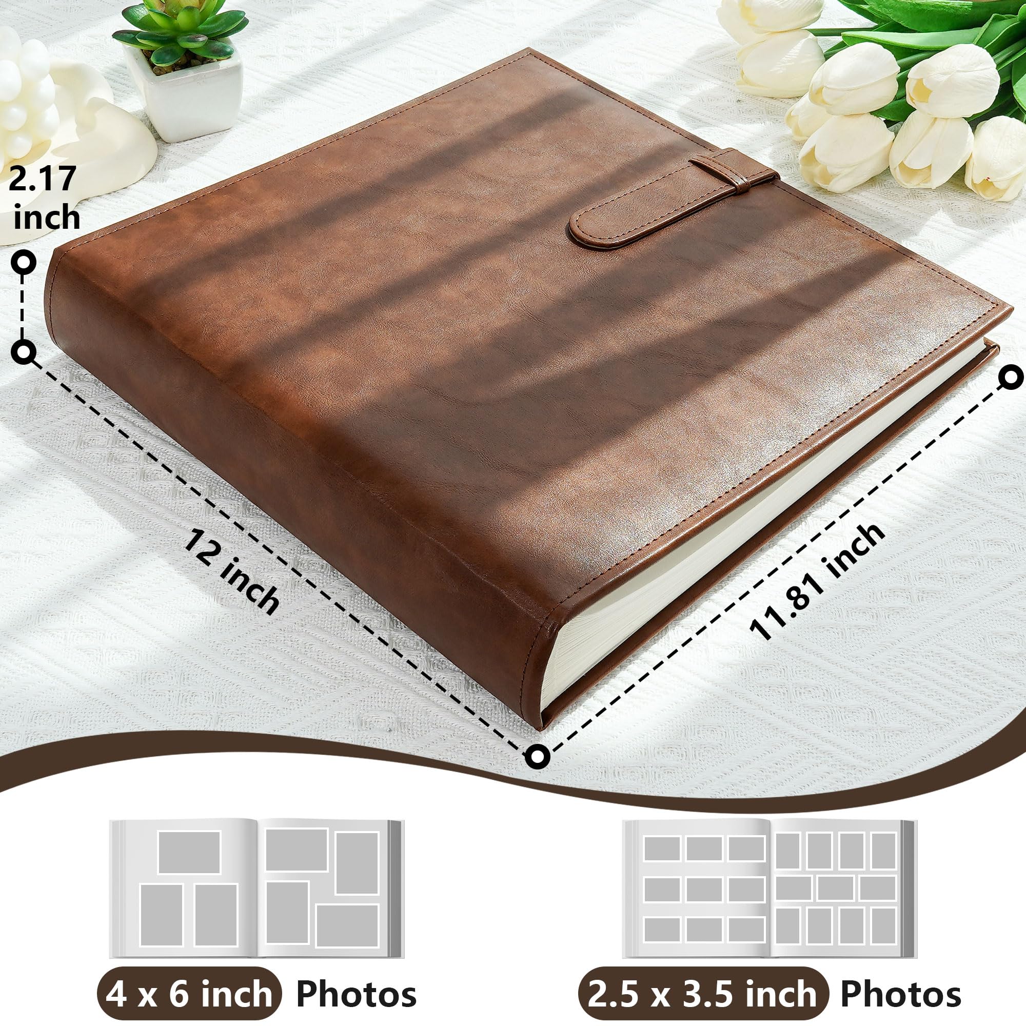 Vienrose Álbum de fotos con espacio de escritura de 12 x 12 pulgadas, álbumes de recortes de alta calidad con 100 páginas, libro de fotos grande, cubierta de piel sintética para bodas, familiares