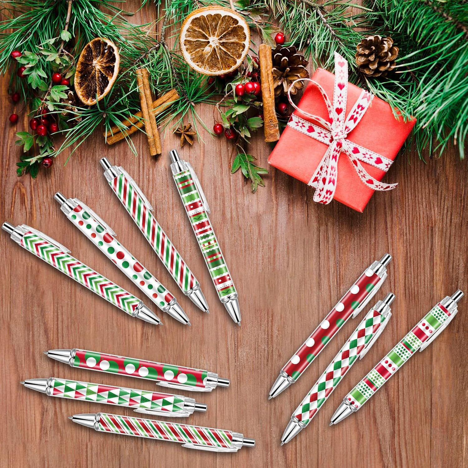 30 PCS Christmas Pens Christmas Ballpoint Pens Bulk Retractable Gel Ink Candy Cane Pen Novelty Red Green White Grid Stripe for Office School Supplies Xmas Party Favor Gifts - Image 4