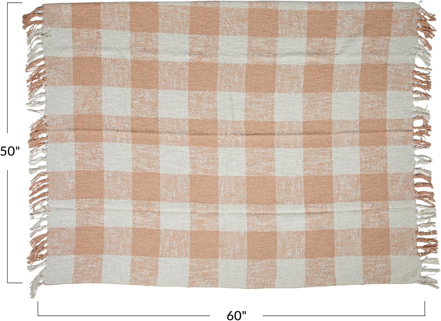 Creative Co-Op Hand-Woven Cotton Throw with Plaid Pattern and Fringe, Blush and Cream - Image 2