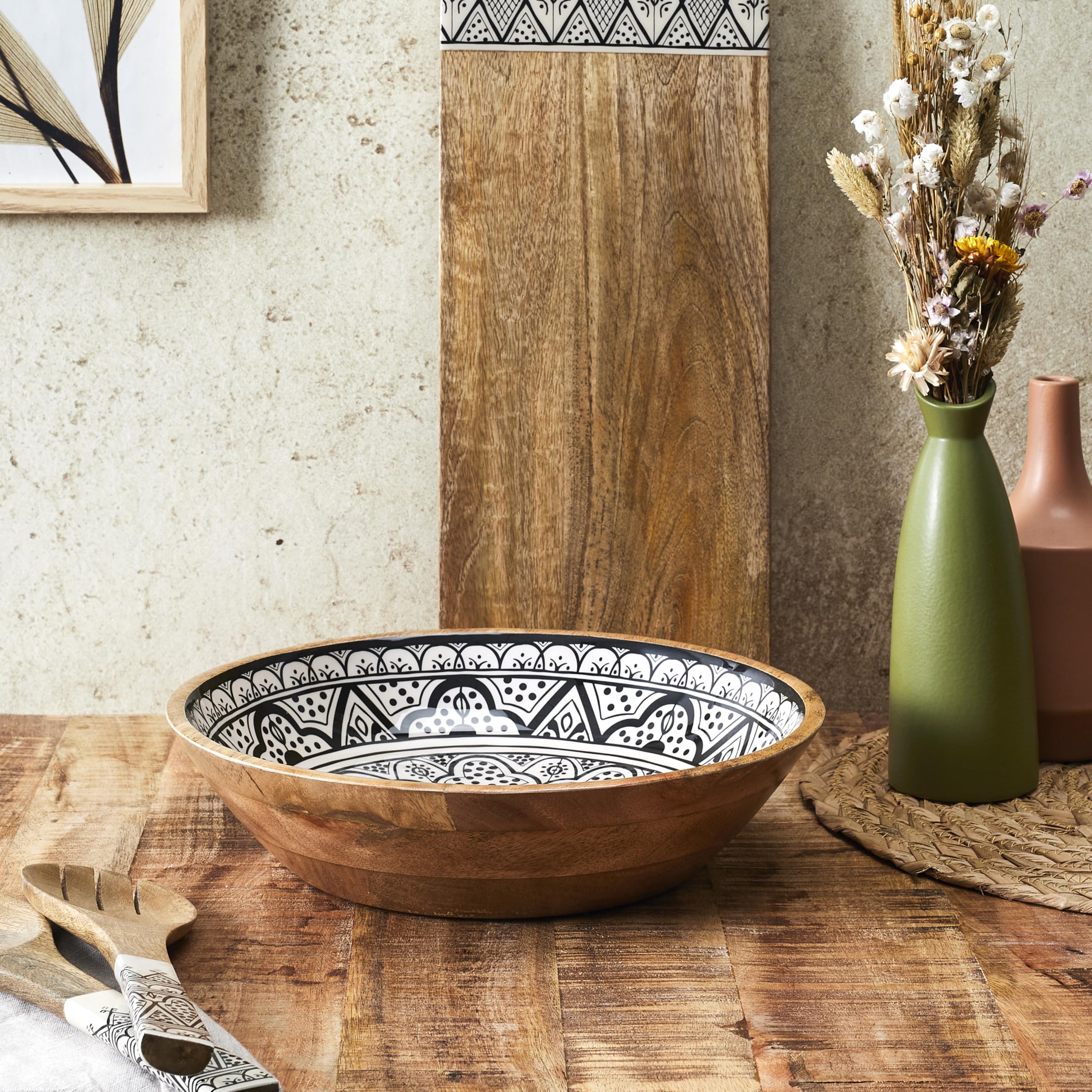 HOME DECO FACTORY, KA0571, Insalatiera in Legno di Mango Black Dune, Design Moderno ed Elegante, Perfetta per servire insalate e Piatti Vari, Diametro 33 cm, Colore Nero