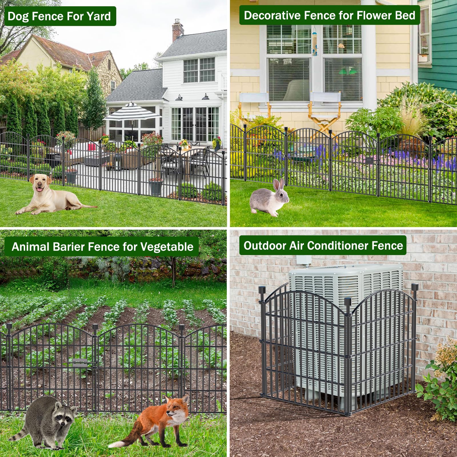 10 Panels No Dig Decorative Garden Fence with Gate - 61 cm (H) x 6.1 m (L) Dog Rabbits and Pets Fence Outdoor for Yard, Animal Barrier Tall Rustproof Metal Wire Fencing Border for Garden and Patio — view 6