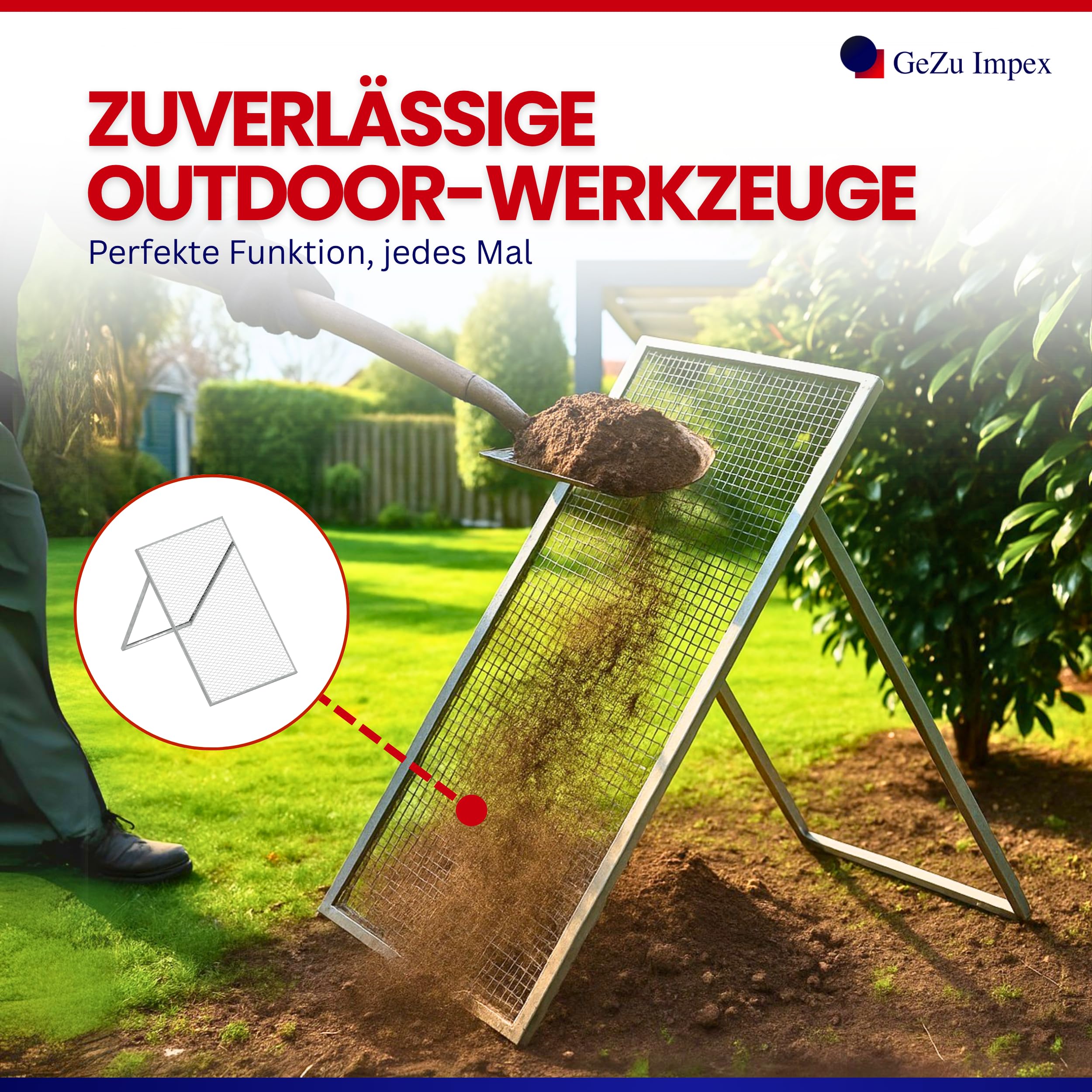 GeZu Impex Erdsieb 100x60cm Feuerverzinkt Kompost Durchwurfgitter Durchwurfsieb für Erde Steinen und Sand